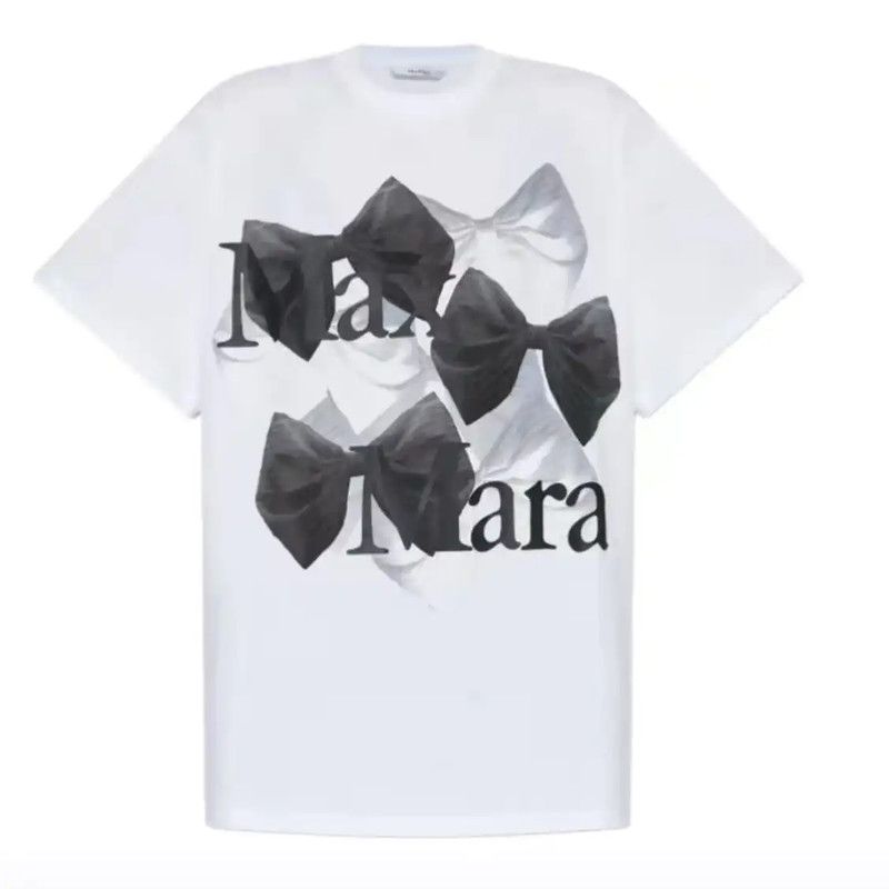 Max Mara MaxMara Summer White Cotton Bow Print T-Shirt 0089 Size S / US 4 / IT 40 - 1 Thumbnail
