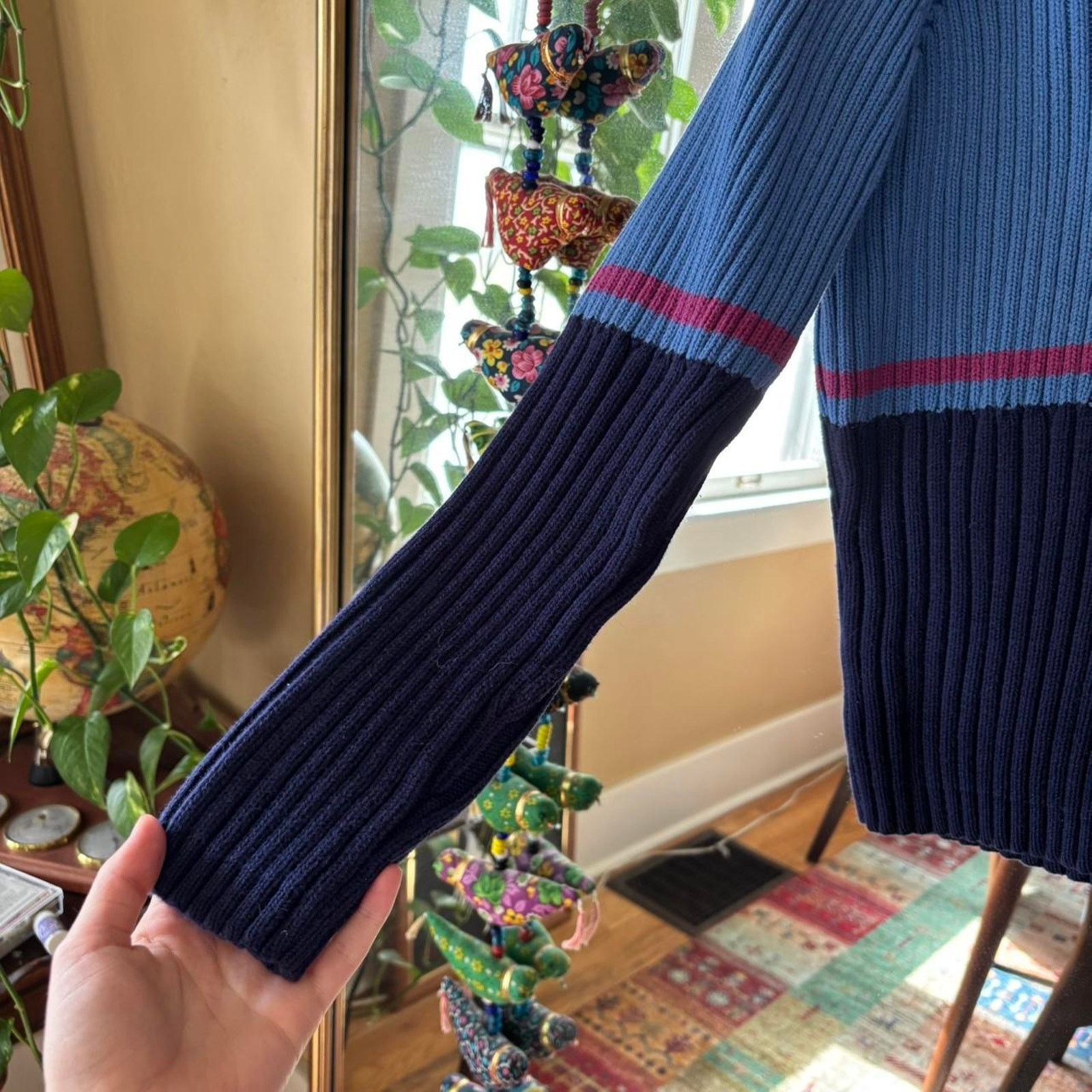 Vintage Vintage BKLE 90s Stripe Ribbed V-Neck Sweater Large Y2K Size L / US 10 / IT 46 - 6 Thumbnail