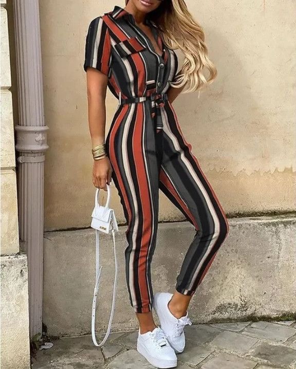 Other Women's Monochrome Belted Jumpsuit Workwear Size M / US 6-8 / IT 42-44 - 3 Thumbnail