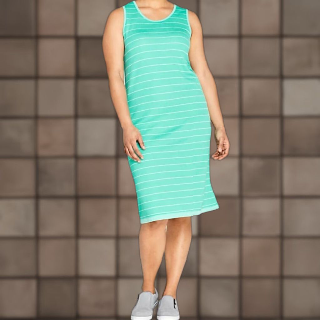Lands' End Lands' End Sleeveless Reversible Knee Length Midi Dress-Size 2X-Plus Green Stripe Midi Womens Size XXL / US 16-18 / IT 52-54 - 1 Thumbnail