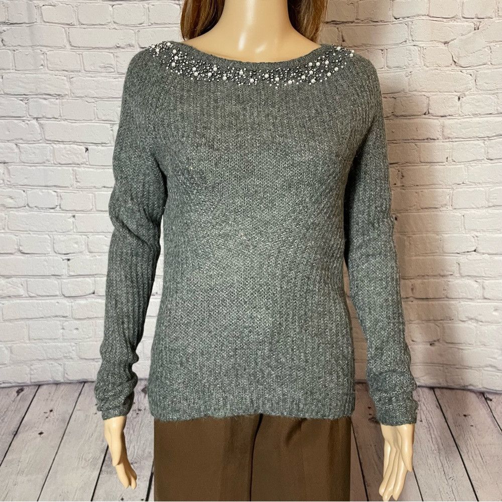 Ann Taylor Ann Taylor Long Sleeve Alpaca Blend Jeweled Collar Gray Swe Size S / US 4 / IT 40 - 9 Thumbnail