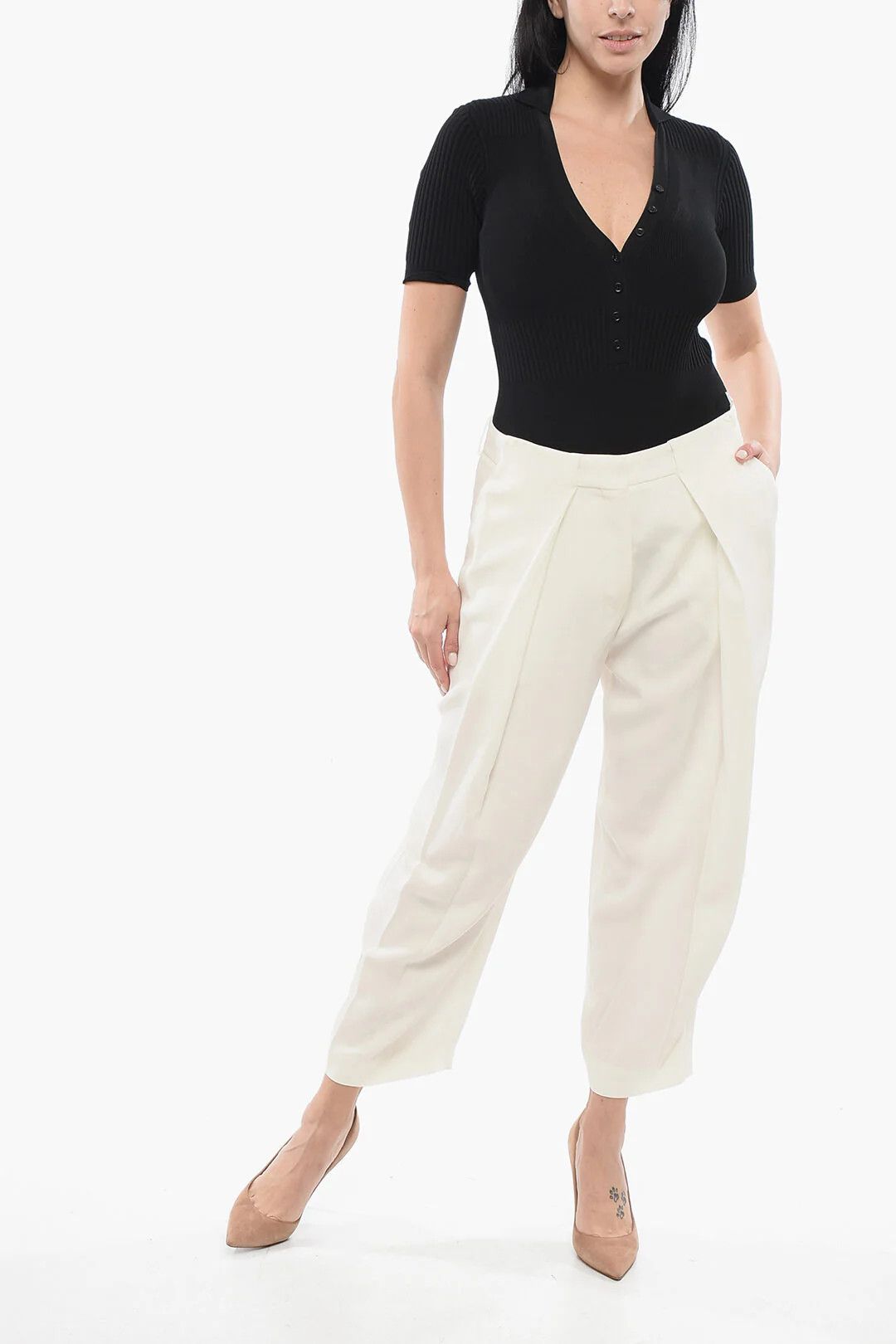 Balmain og1mm0326 Viscose Tapered-Fit Pant in White Size 28" / US 6 / IT 42 - 4 Thumbnail