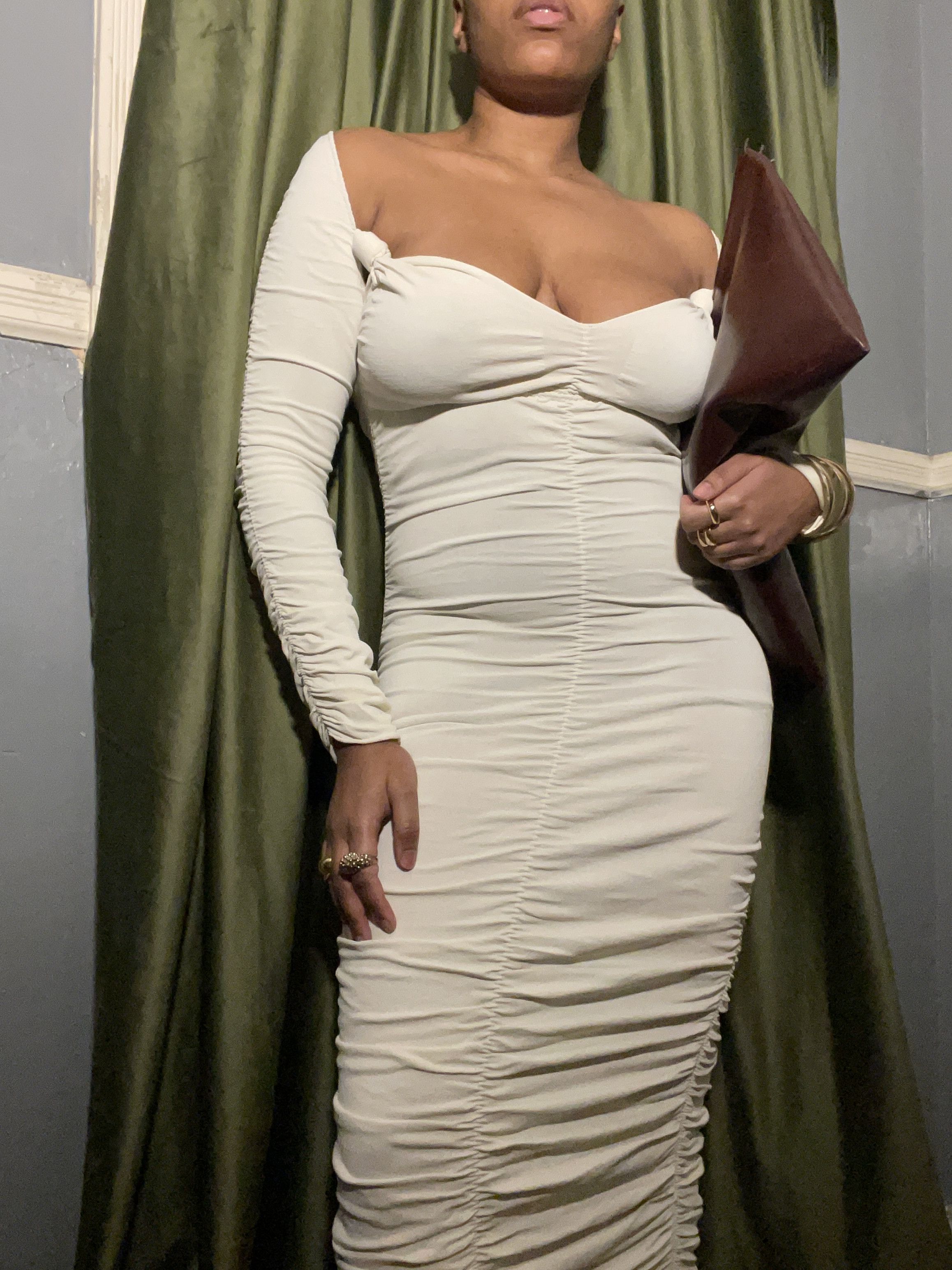image of Khaite Khatie Ruching Mid Length Dress in Cream, Women's (Size Medium)