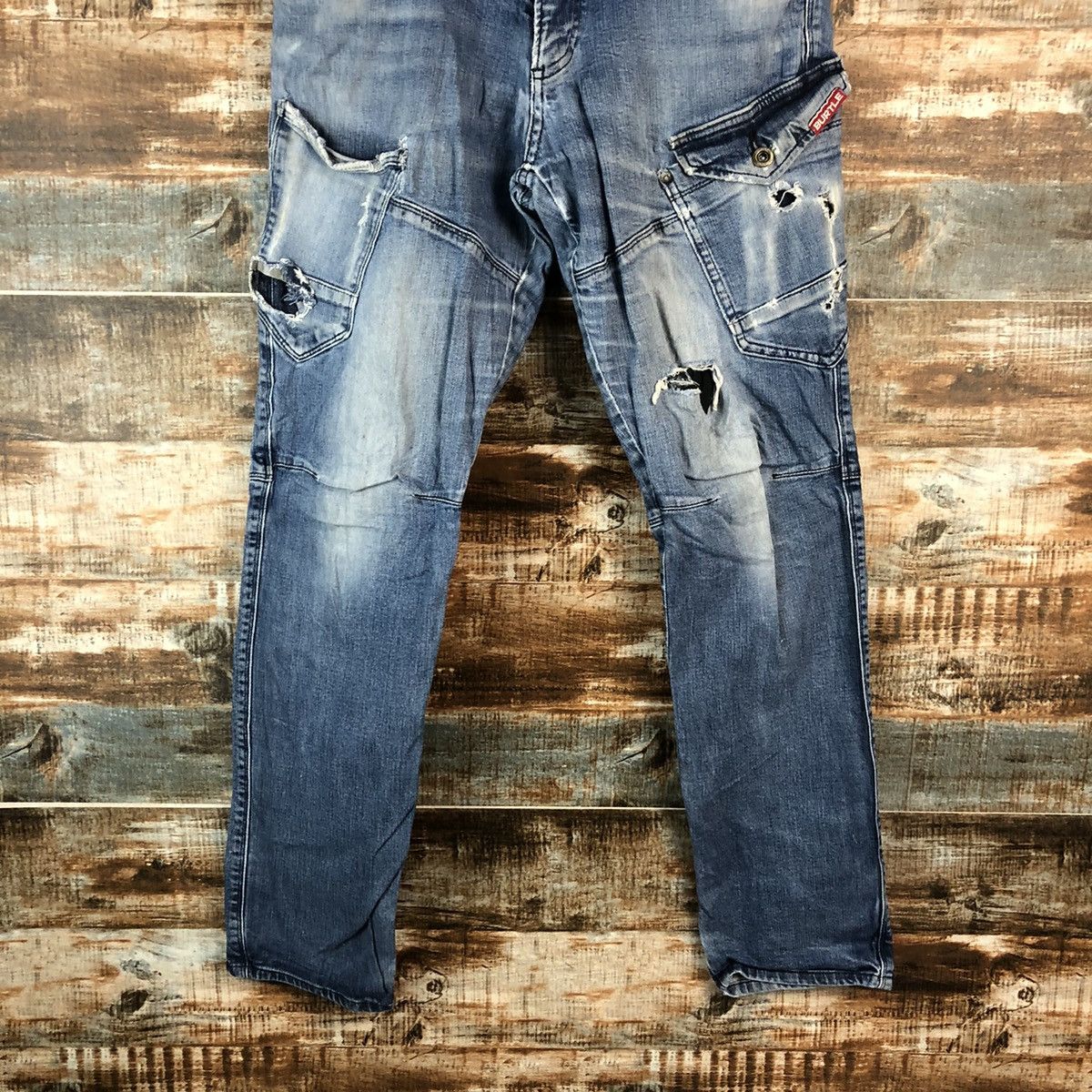 Japanese Brand Burtle Blue Distressed vintage Denim Pants #A2172 Size US 34 / EU 50 - 3 Thumbnail