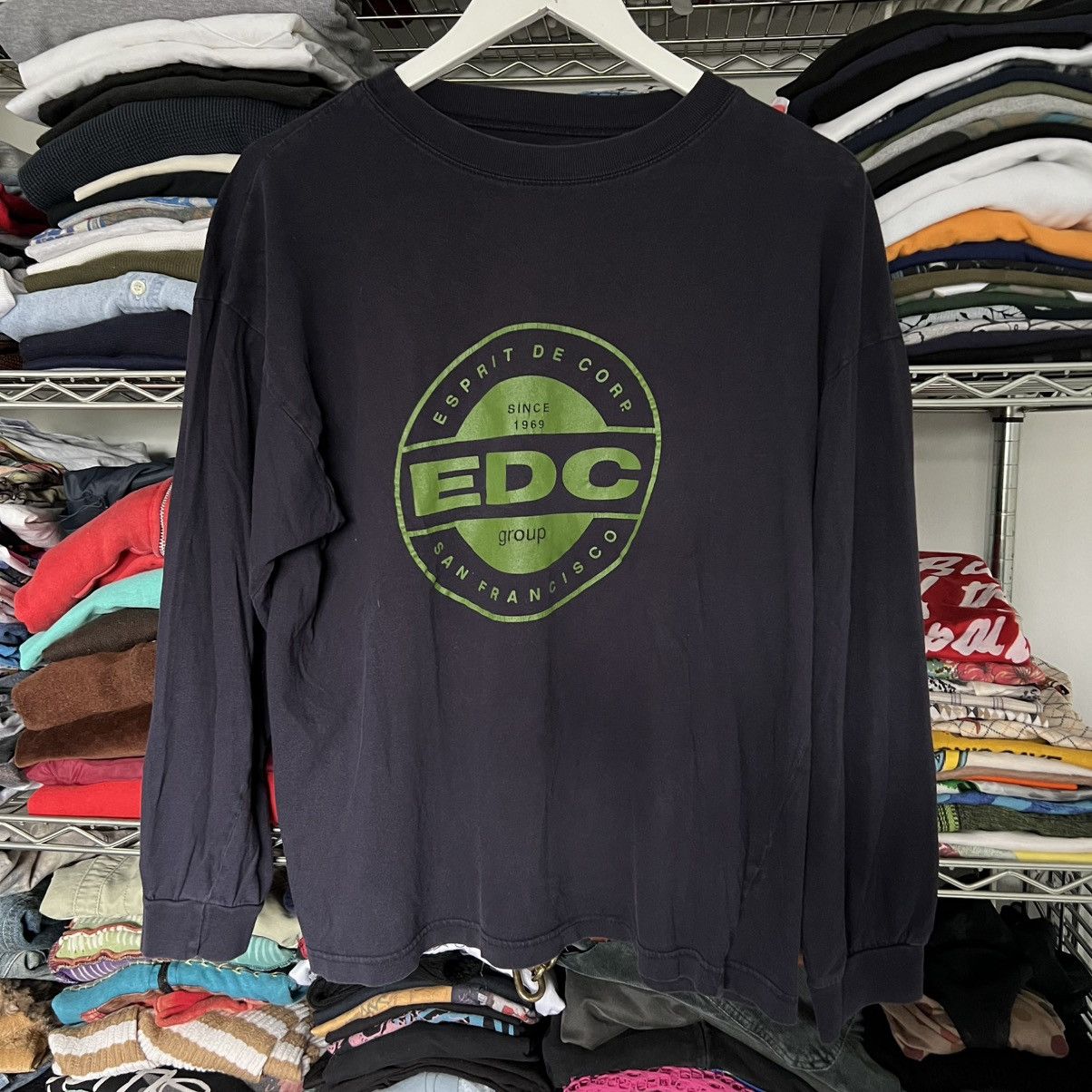 Designer × Esprit × Vintage 90s EDC by ESPRIT Long Sleeve Logo T-Shirt Size US M / EU 48-50 / 2 - 1 Thumbnail