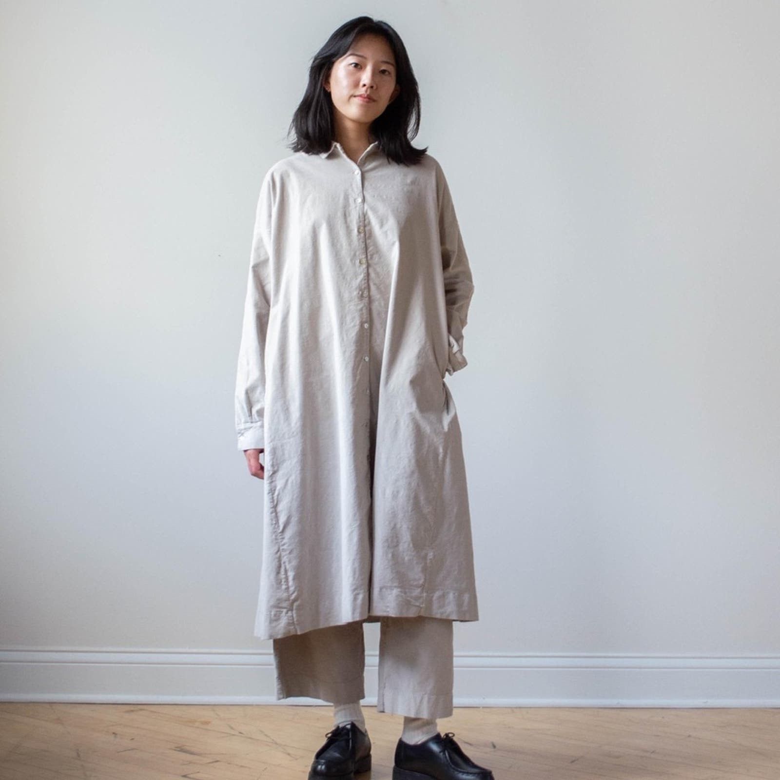 image of Album Di Famiglia Grey Velvet Collar Oversized Shirt Dress S, Women's