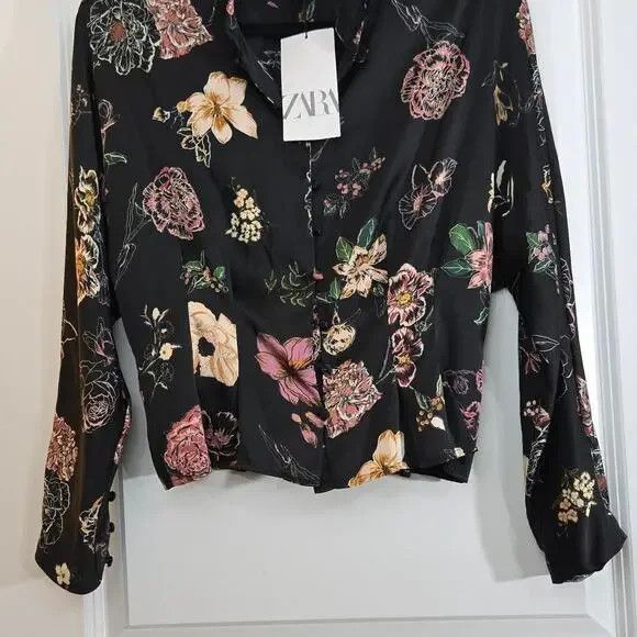 Zara ZARA Floral Satin Button Long Sleeve Top (NWT, Size M) Size M / US 6-8 / IT 42-44 - 3 Thumbnail