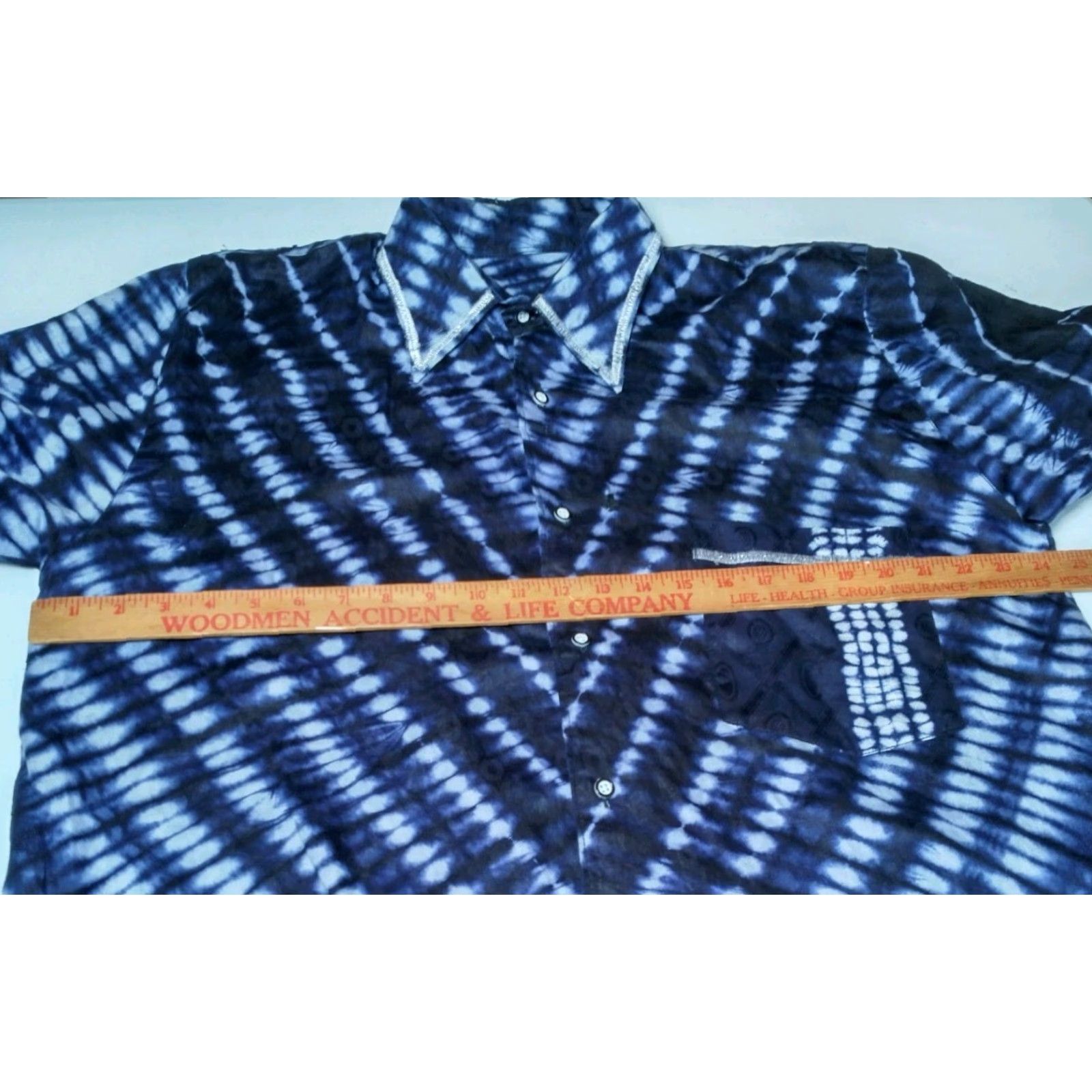 MadeMe VINTAGE Homemade Tie Dye Shirt XL Button Up Blue White Silver Metallic Hippie READ Size US XL / EU 56 / 4 - 4 Thumbnail