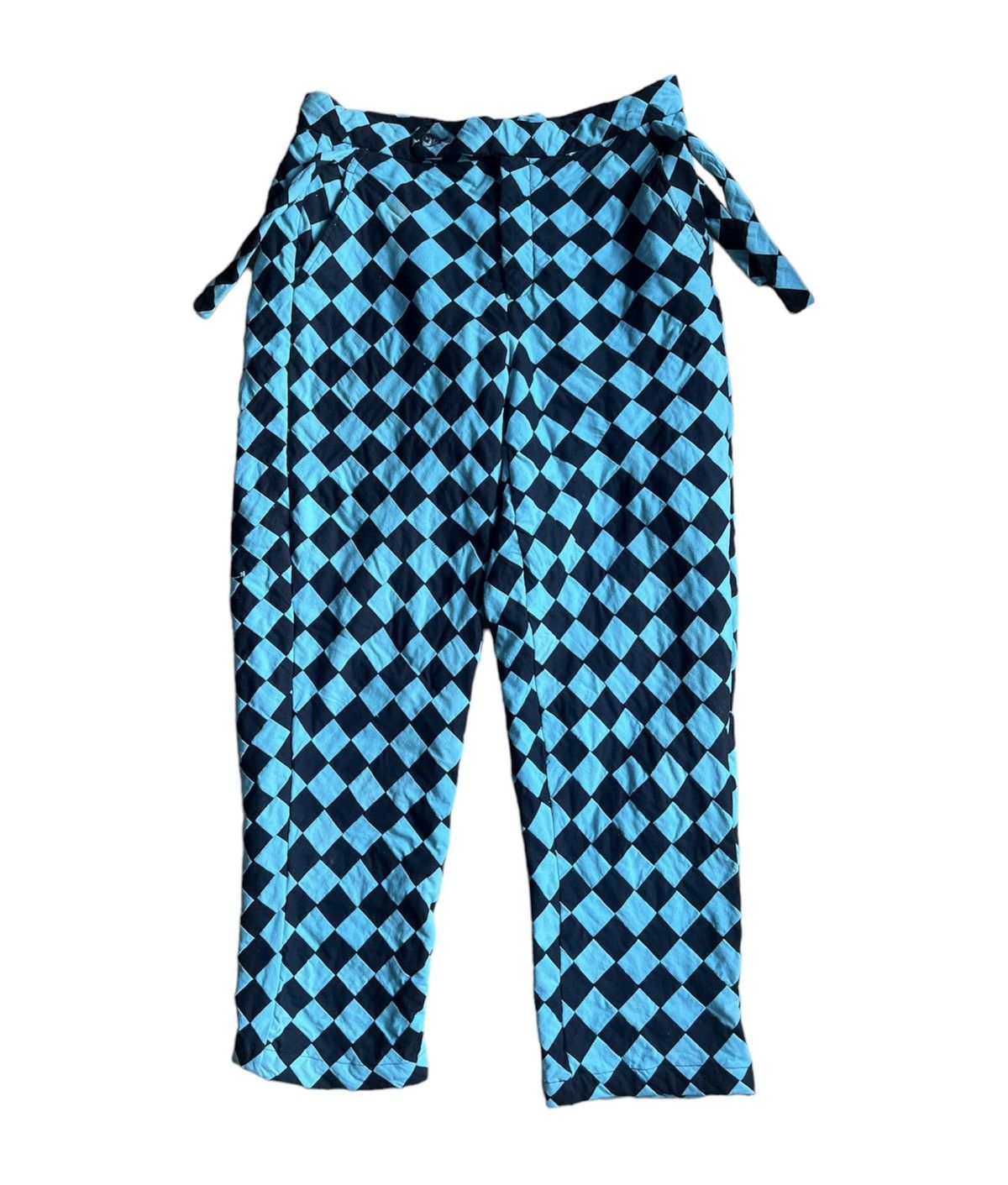 Image of Bode Racer Checker Side Tie Trousers in Black Blue, Men's (Size 30)