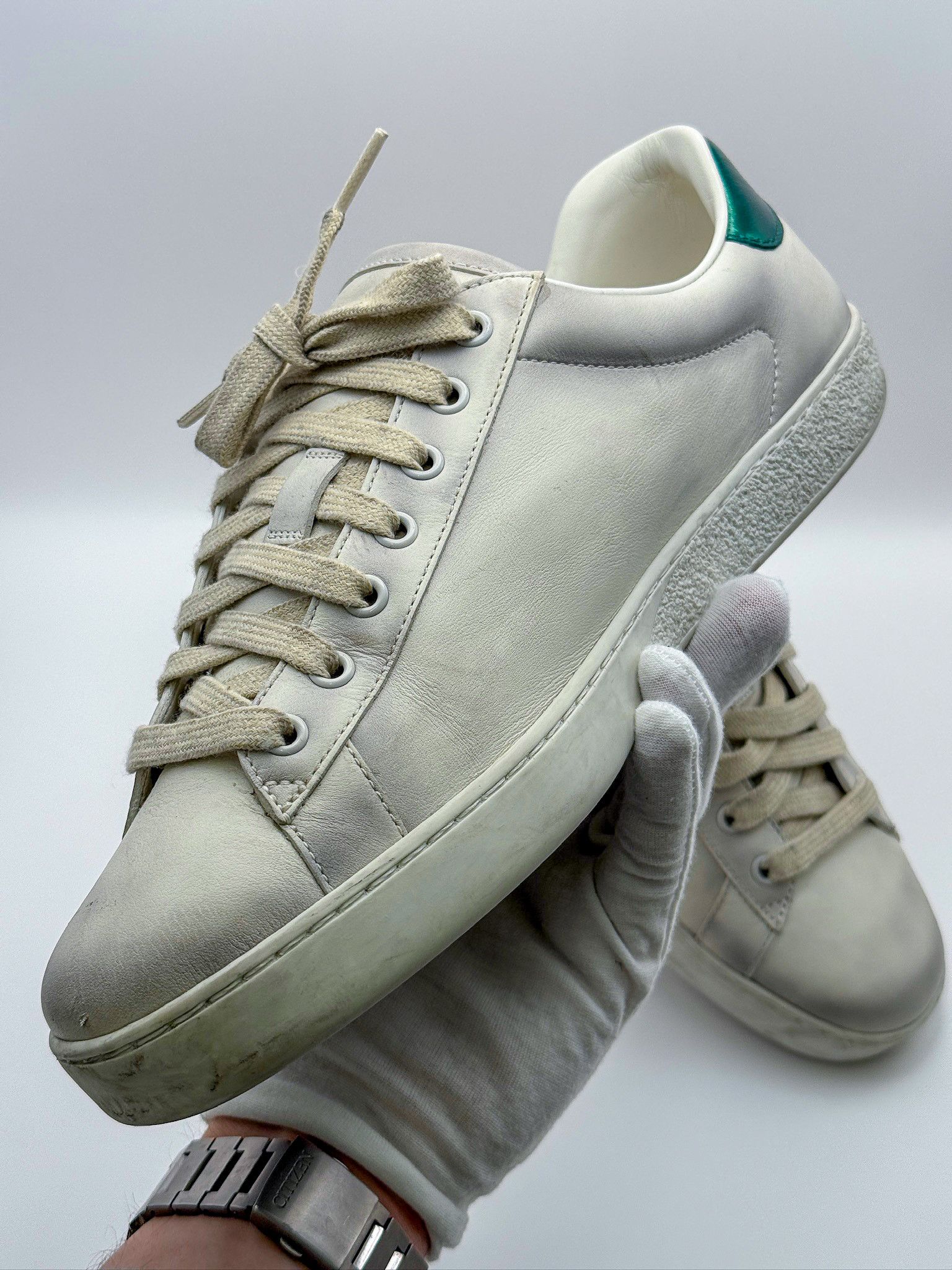 Gucci Gucci Ace Graffiti Logo Distressed White-Beige Leather Size US 10 / EU 43 - 4 Thumbnail