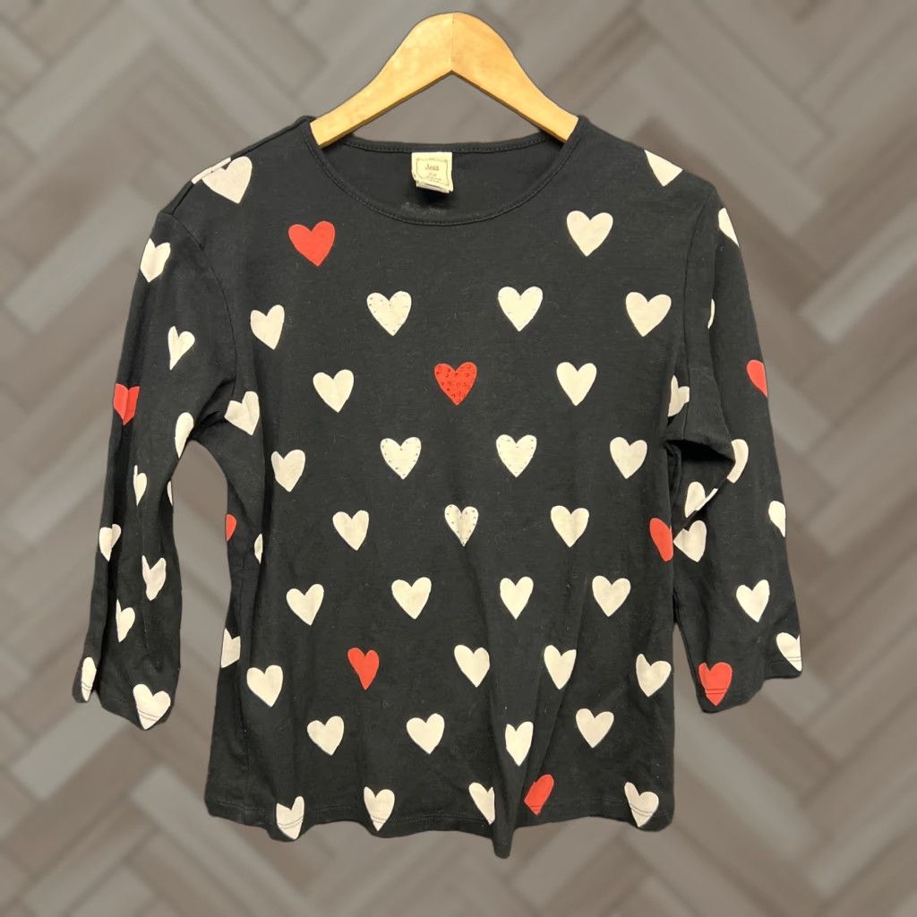 Vintage JESS & JANE Long Sleeve Black With Hearts Pattern Bejeweld 100% Cotton Top Size M / US 6-8 / IT 42-44 - 1 Thumbnail