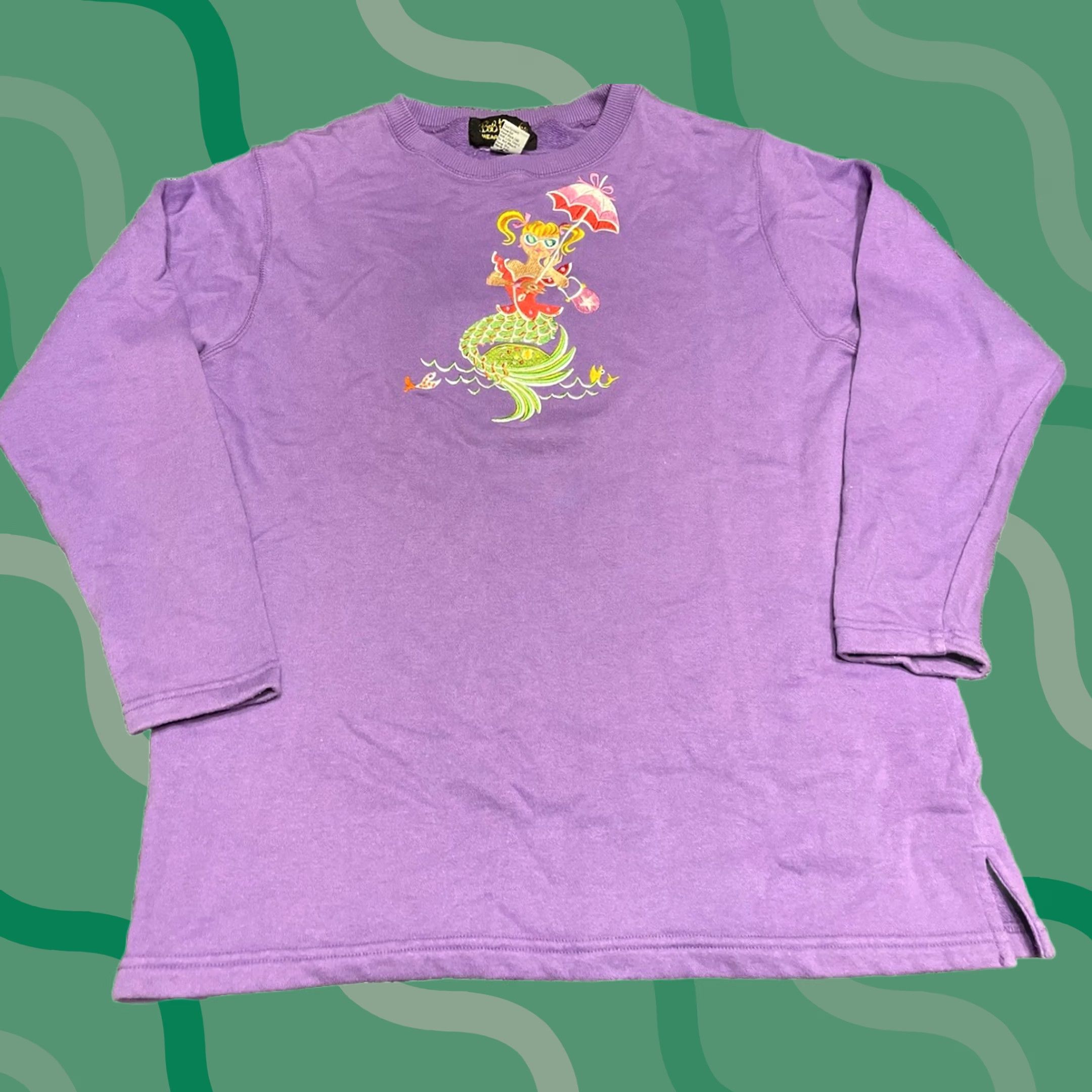 Bob Mackie VINTAGE Bob Mackie Sweatshirt Mermaid Crew Neck L Women's Blue Embroidered Wearable Art 90s Coastal Tropical Cute Mermaid Theme Size L / US 10 / IT 46 - 1 Thumbnail