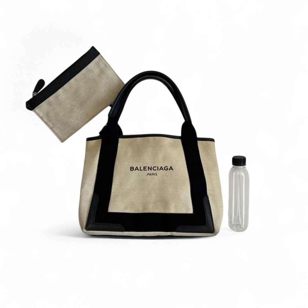 Balenciaga Balenciaga - Cabas Canvas Handbag Leather Paris Tote Black Size ONE SIZE - 3 Thumbnail