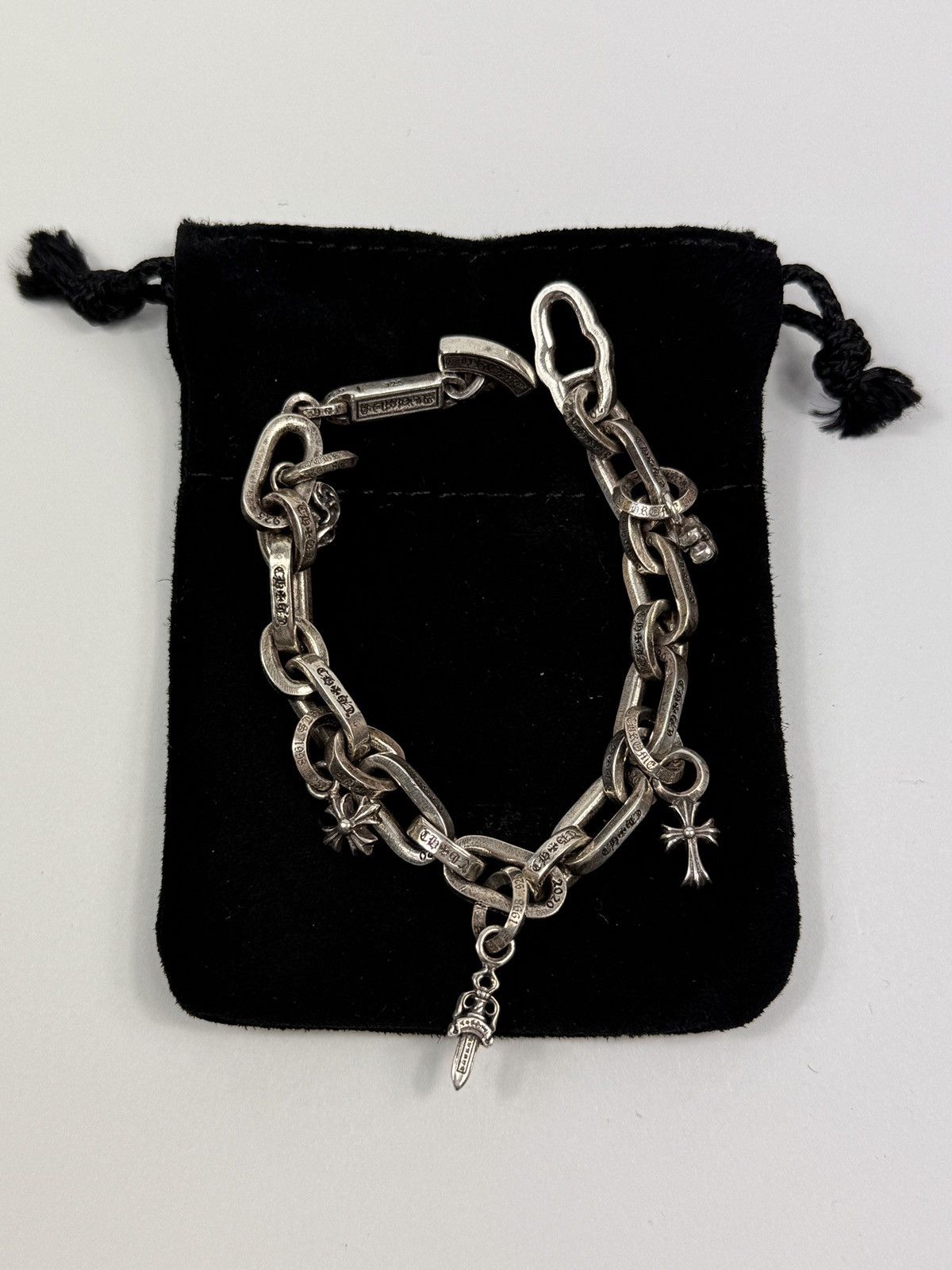 Chrome Hearts 40g STERLING SILVER PAPER E CHAIN MULTI CHARM BRACELET RARE Size ONE SIZE - 12 Thumbnail