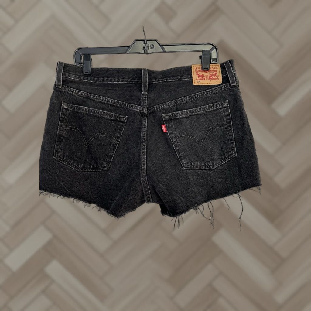 Levi's VINTAGE Levi’s 501 Black Distressed Raw Hem Hi-Rise Button Fly Cut Off Jean Shorts Women Sz 31 Size 24" / US 00 / IT 34 - 1 Thumbnail