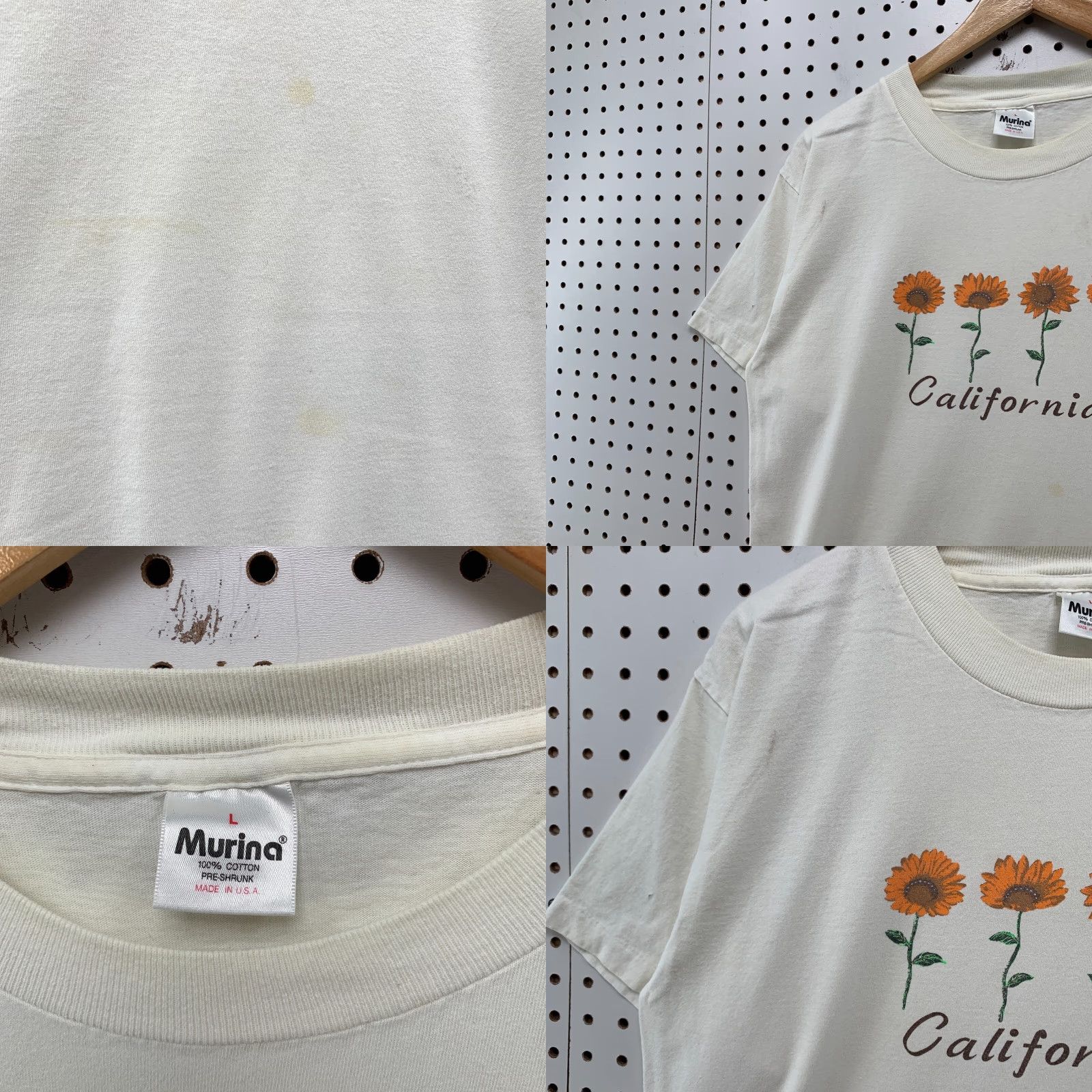 Sunflower Vintage 90s California Sunflower Shirt Mens Large White Single Stitch USA 21x29 Murina T-Shirt Size US L / EU 52-54 / 3 - 8 Thumbnail