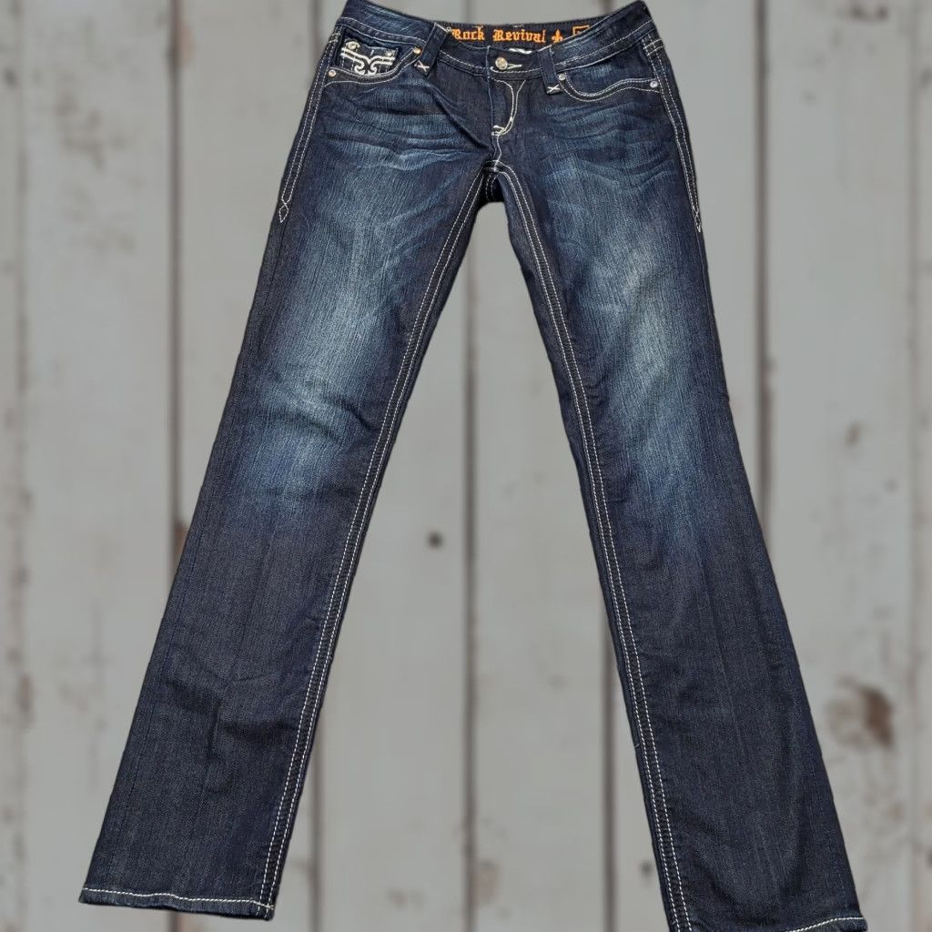Vintage VINTAGE Rock Revival Sara Skinny Jeans Women's Size 30 Embroidered Flap Pockets 31x33.5 Blue Denim Slim 5-Pocket Womens Jeans Size 30" / US 8 / IT 44 - 1 Thumbnail