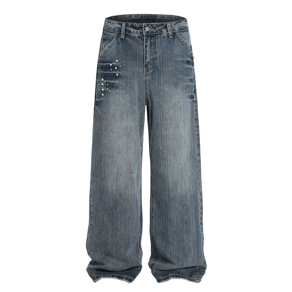 Vintage Men's American high street washed beaded straight jeans Size US 32 / EU 48 - 1 Thumbnail