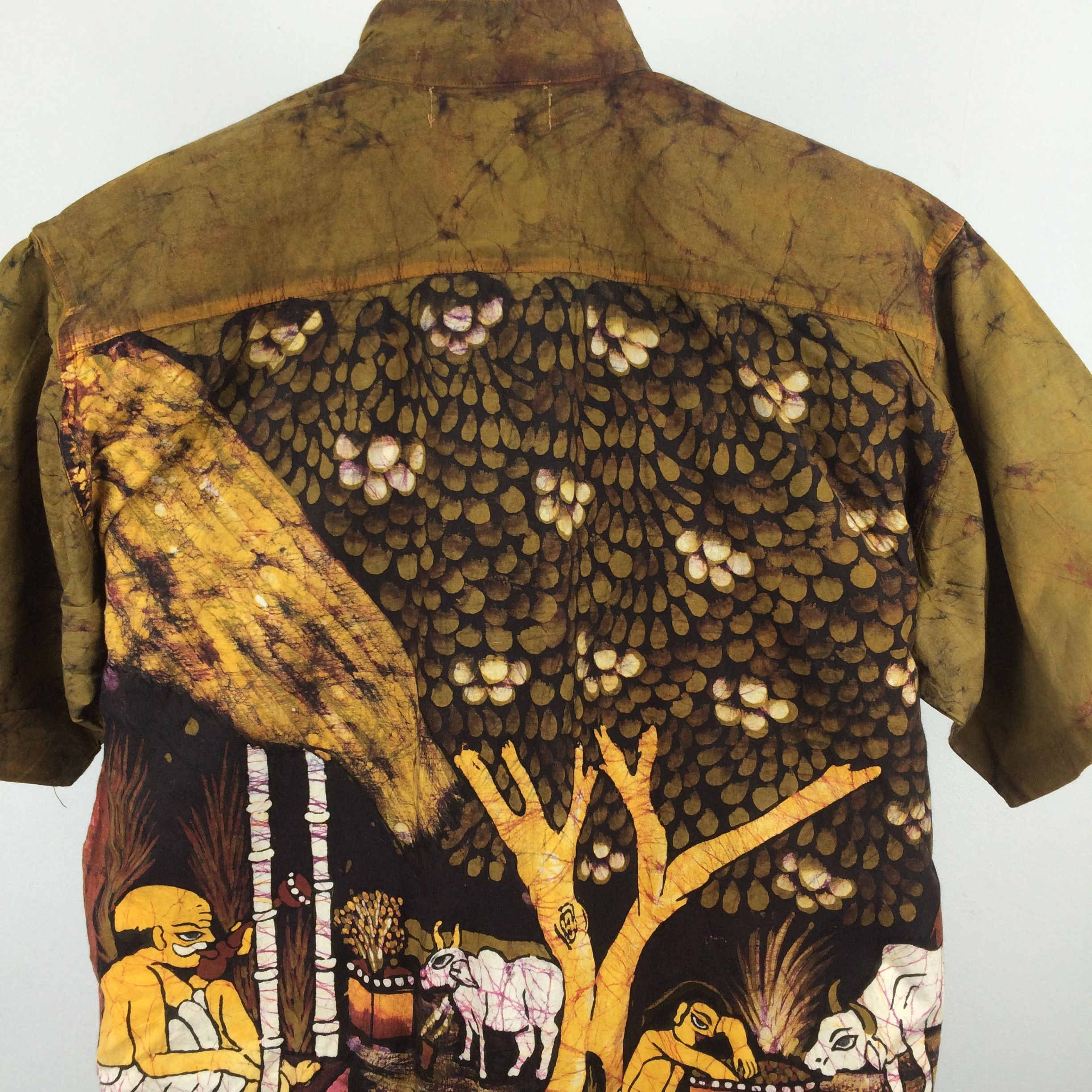 Designer × Handmade × Japanese Brand h44 MALAIKA TIE DYE INDIAN CULTURE HAND PAINTING ART SHIRT Size US XL / EU 56 / 4 - 7 Thumbnail