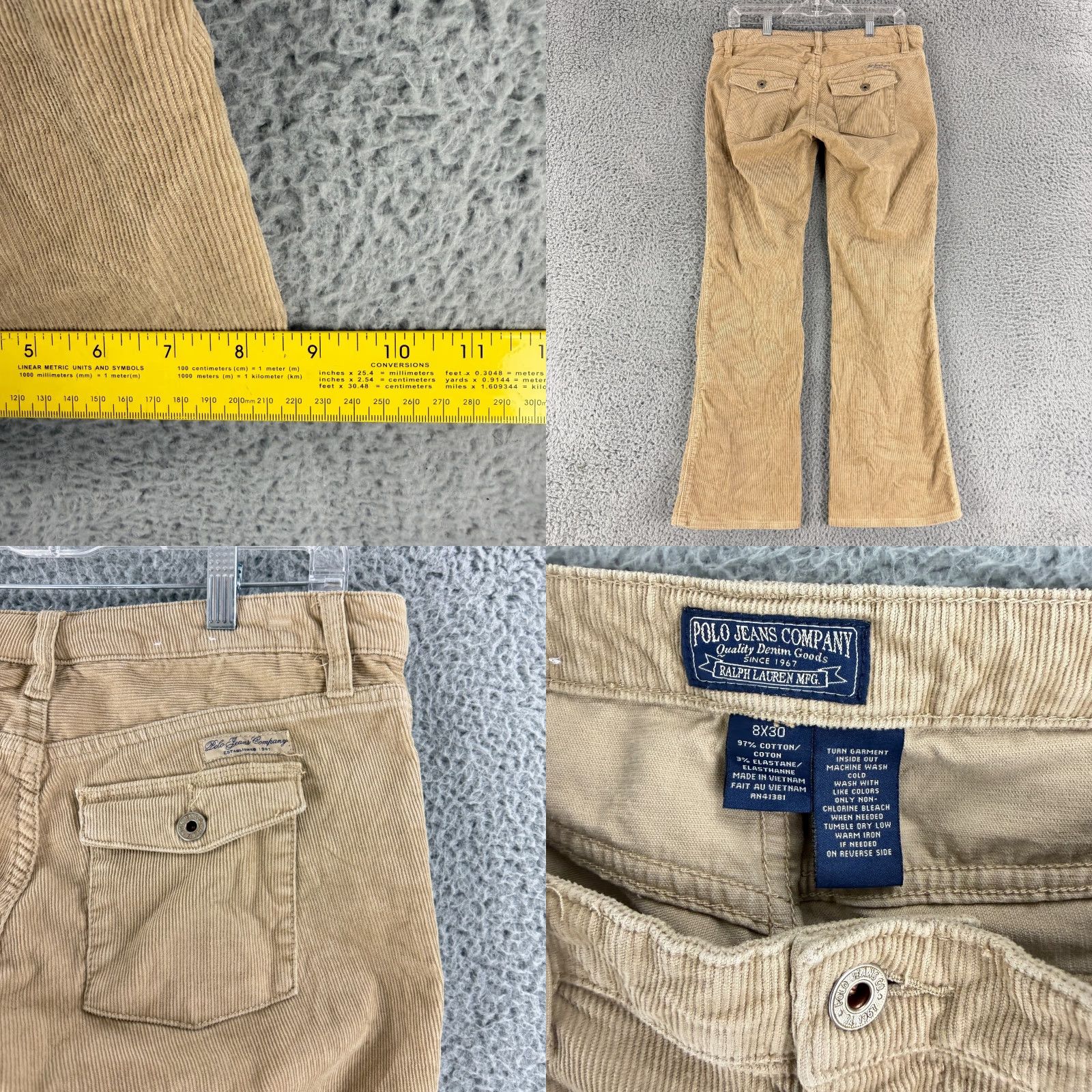 Polo Ralph Lauren Polo Jeans Company Flared Corduroy Pants Womens Size 8 Brown Low-Rise Casual Pants Size 30" / US 8 / IT 44 - 8 Thumbnail
