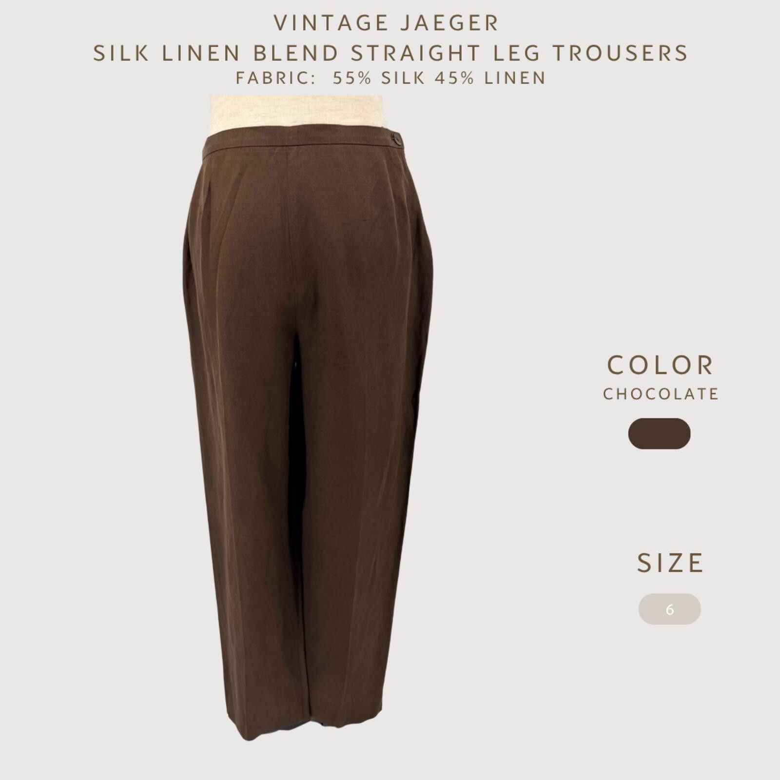 Jaeger Vintage Jaeger Silk Linen Trousers Brown Straight Leg 6 Size 28" / US 6 / IT 42 - 2 Thumbnail