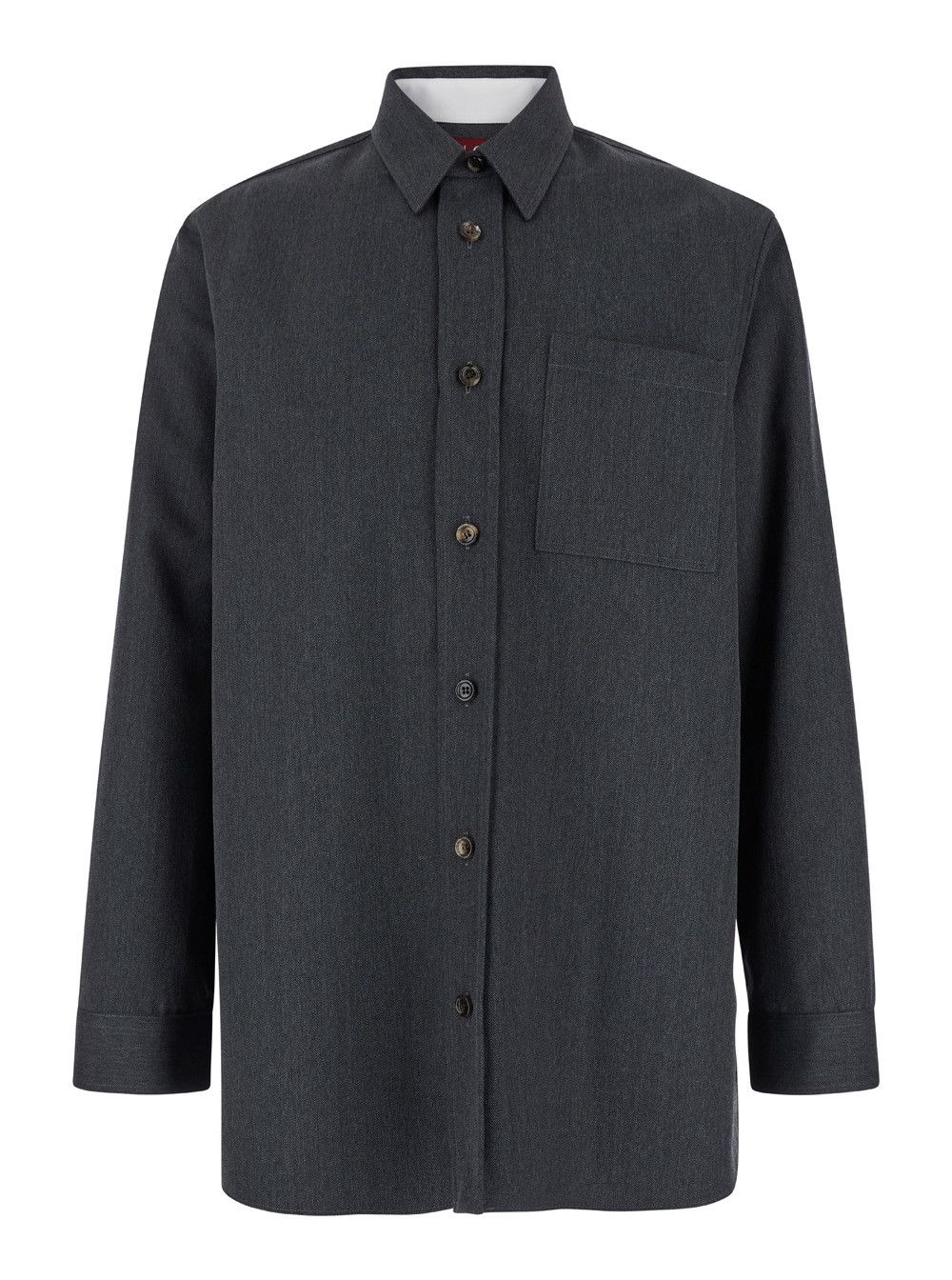 Grey Shirt with Pointed Collar in Wool Man