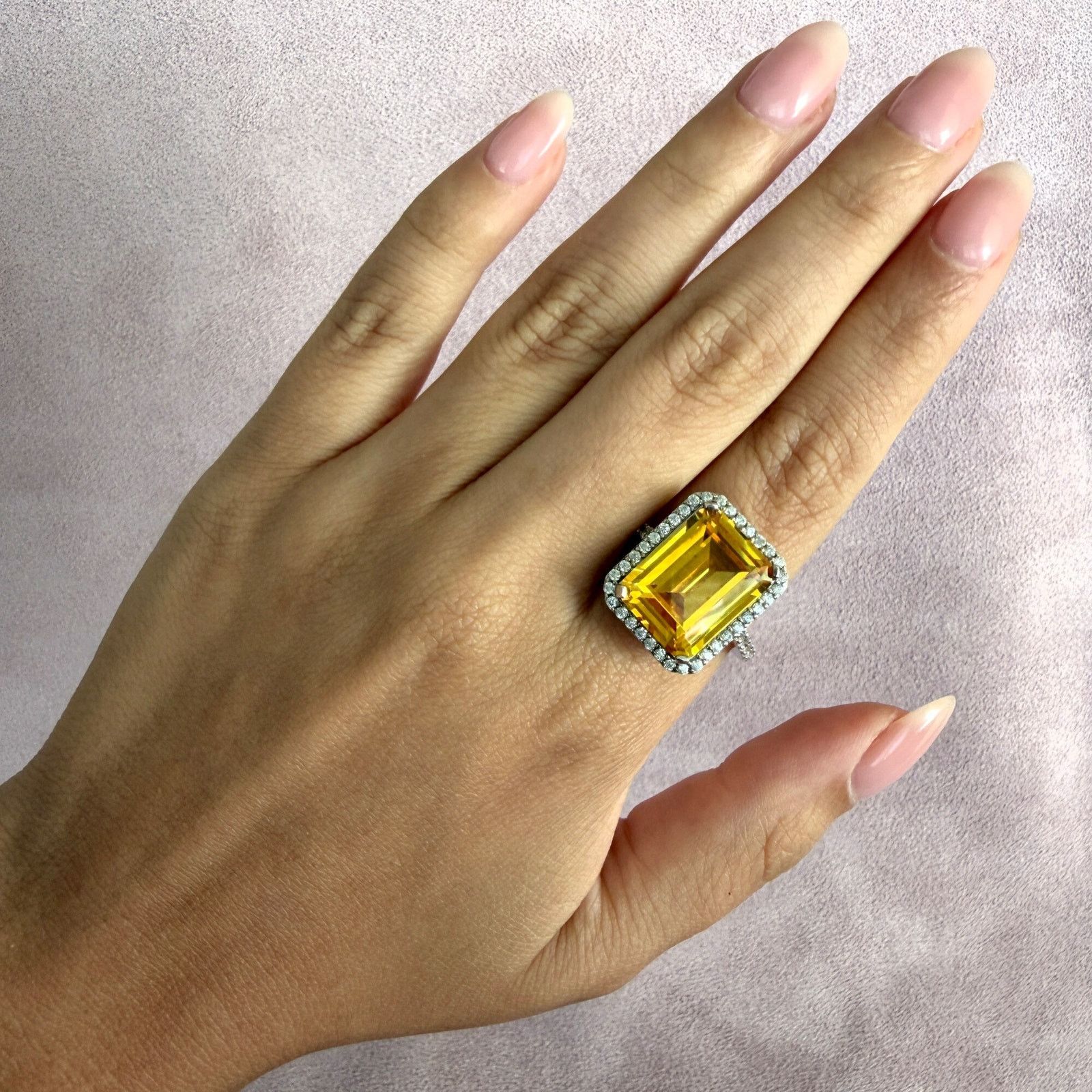 Sterling Silver sterling silver yellow cz & halo cocktail ring size 9.75 Size ONE SIZE - 2 Thumbnail