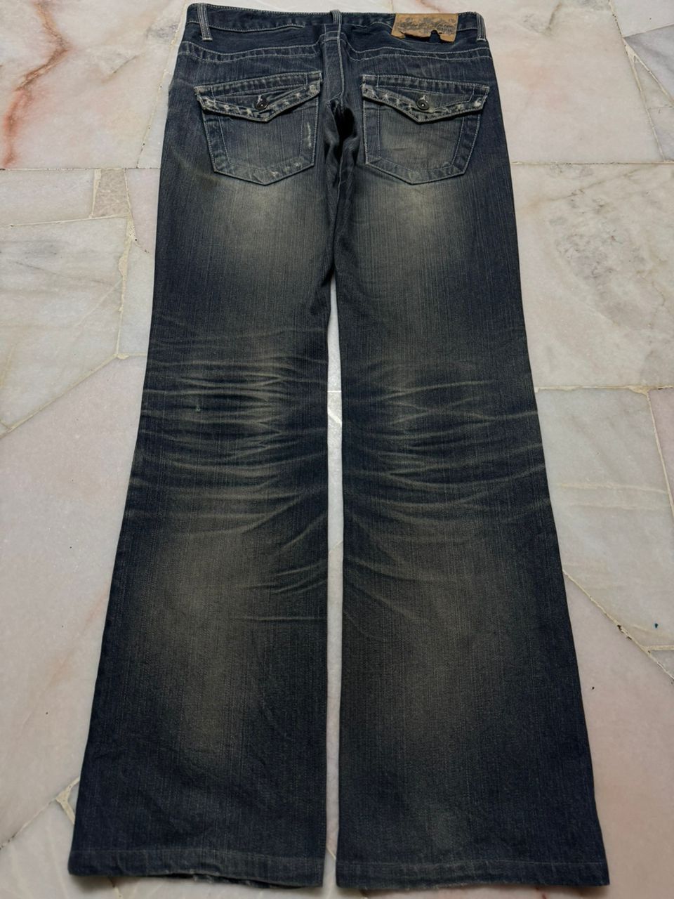 Flare💥Insane 90s Root three Rusty Mudwash Distress Dark Jean