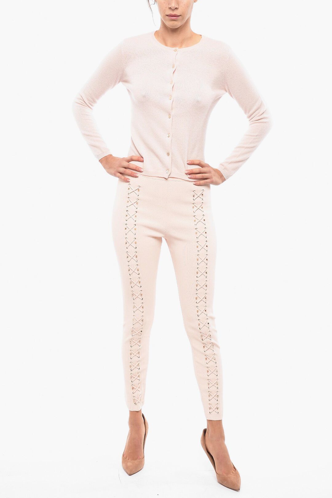 Philipp Plein og1mm0824 Lace-Up Leggings in Light Pink Size 28" / US 6 / IT 42 - 4 Thumbnail