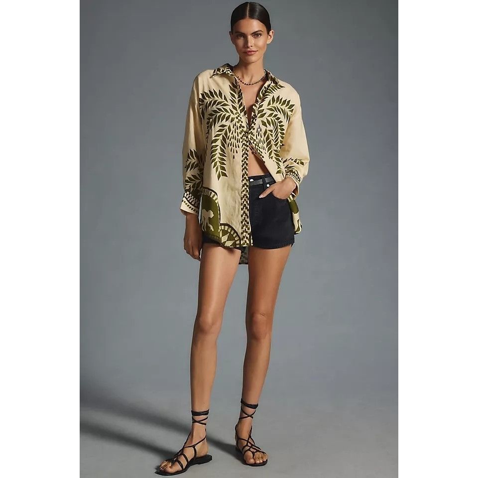 Anthropologie Eugenia Fernández Rihad Monkey Print Buttondown Blouse Size XS / US 0-2 / IT 36-38 - 1 Thumbnail