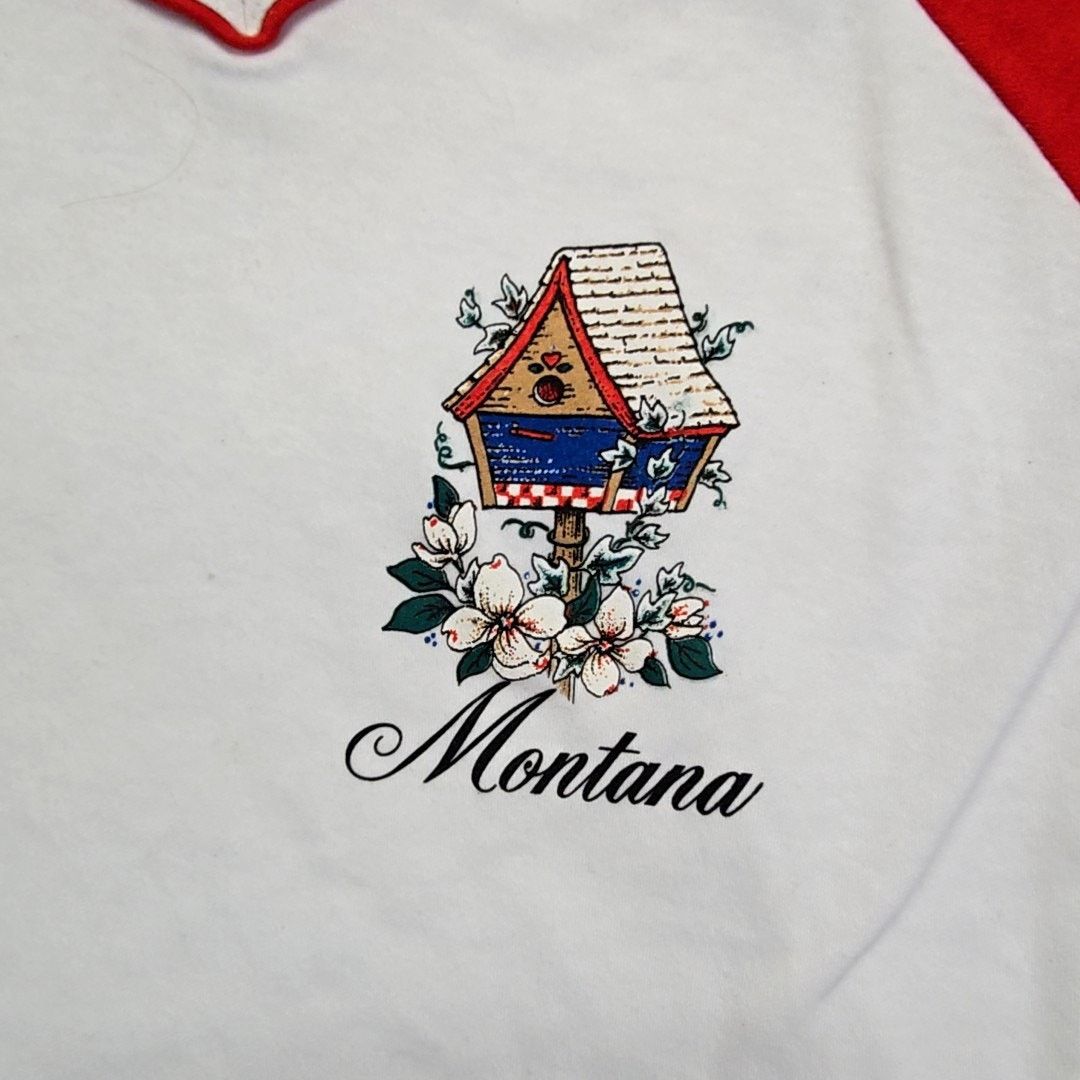Vintage Vintage Montana Tee Red White V-Neck Womens Medium Shirt Size M / US 6-8 / IT 42-44 - 2 Thumbnail