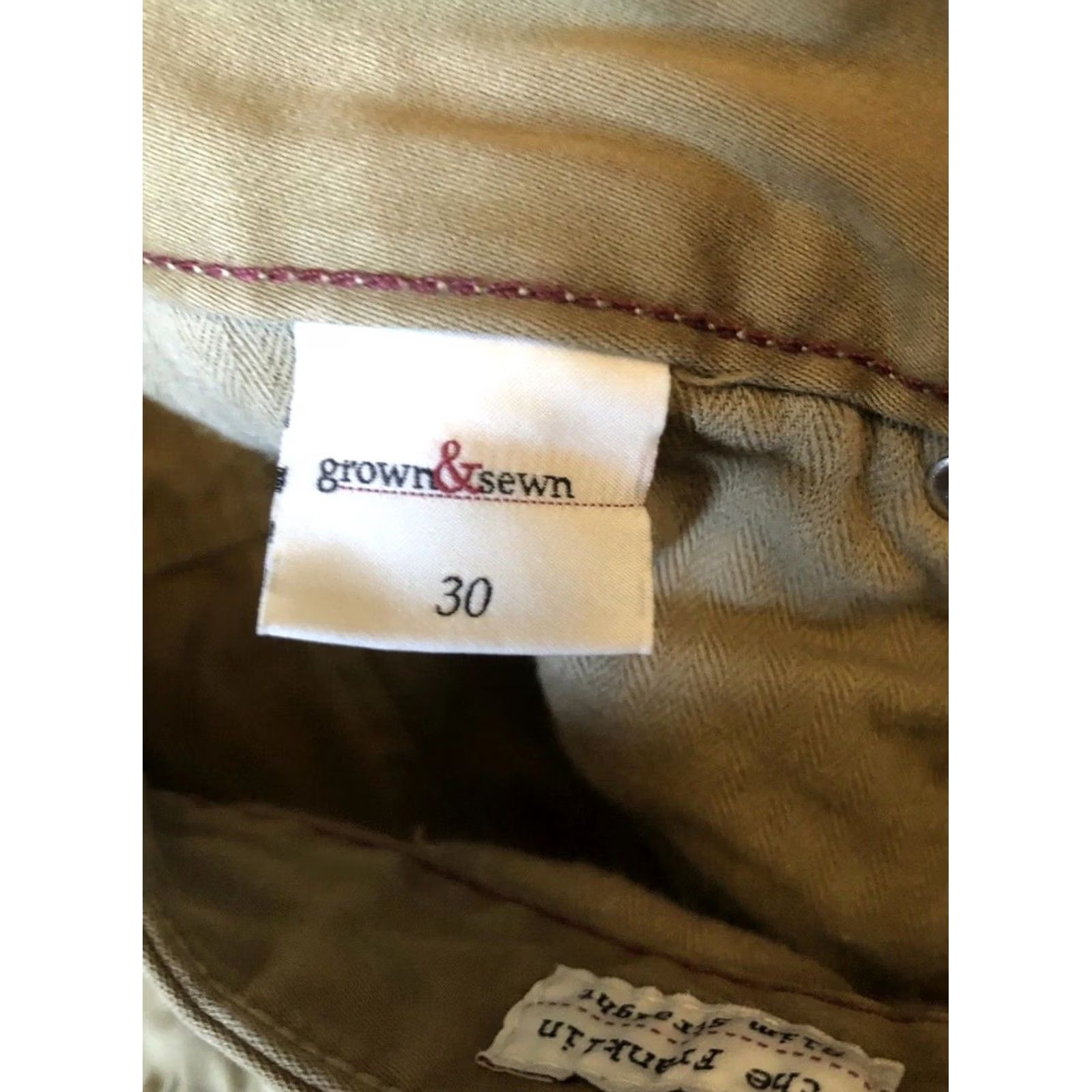 Vintage Grown & Sewn Pants Mens 30 Brown Slim Straight Button Fly 30x34 USA Chino Casual Modern Mens Size US 30 / EU 46 - 7 Thumbnail