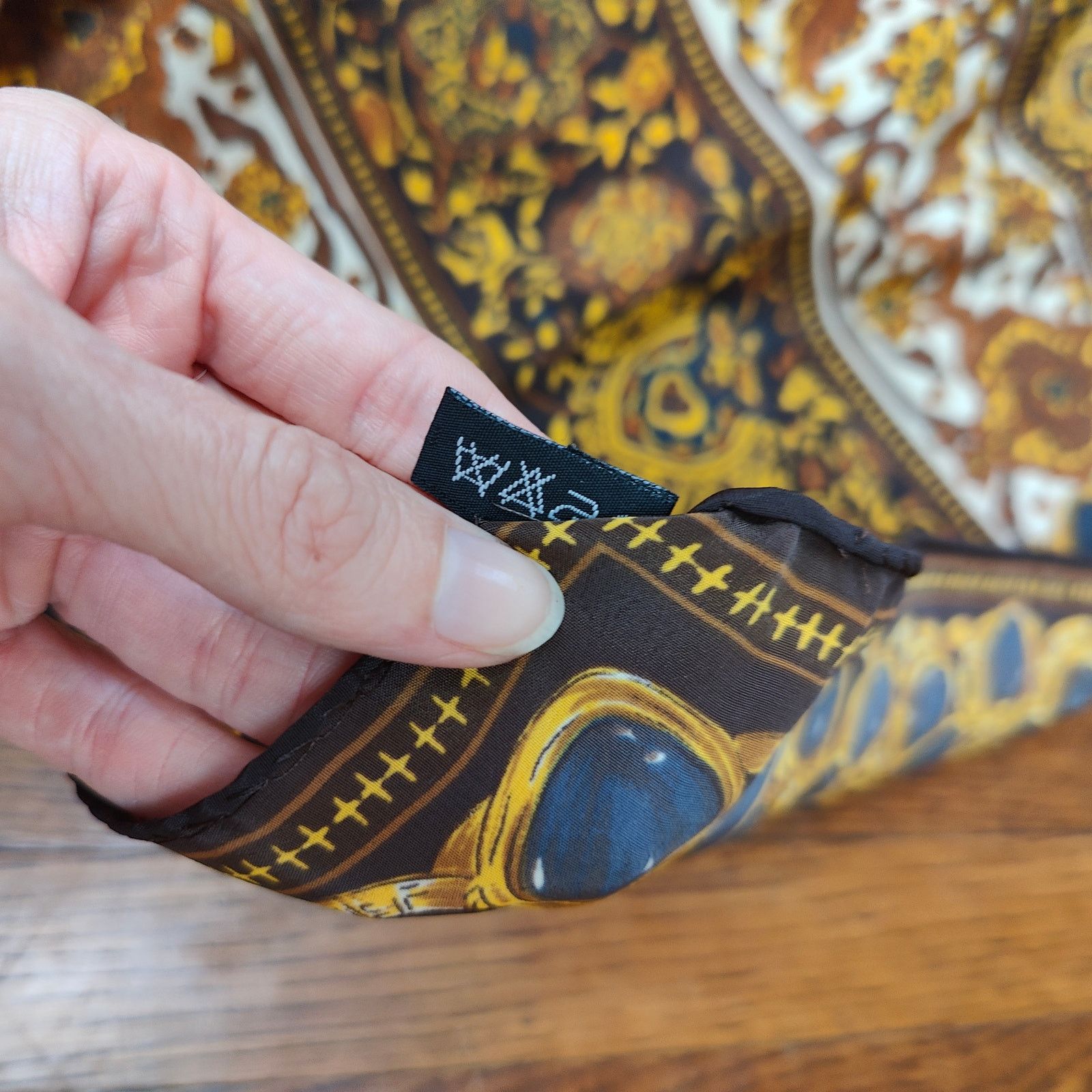 Other Vintage Chanel Silk Scarf Floral Medallion Rings Black Gold Size ONE SIZE - 6 Thumbnail