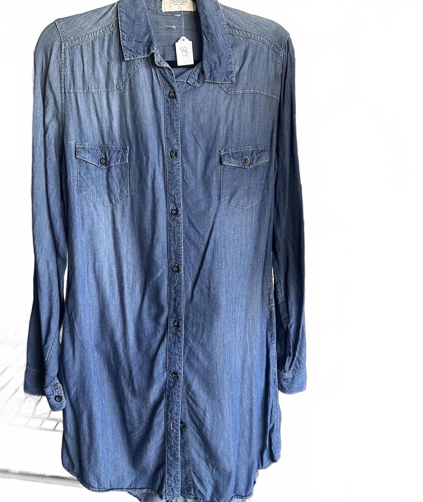 Designer Long Sleeve Denim Shirt dress with Fringe by Yaya Club Size L / US 10 / IT 46 - 2 Thumbnail