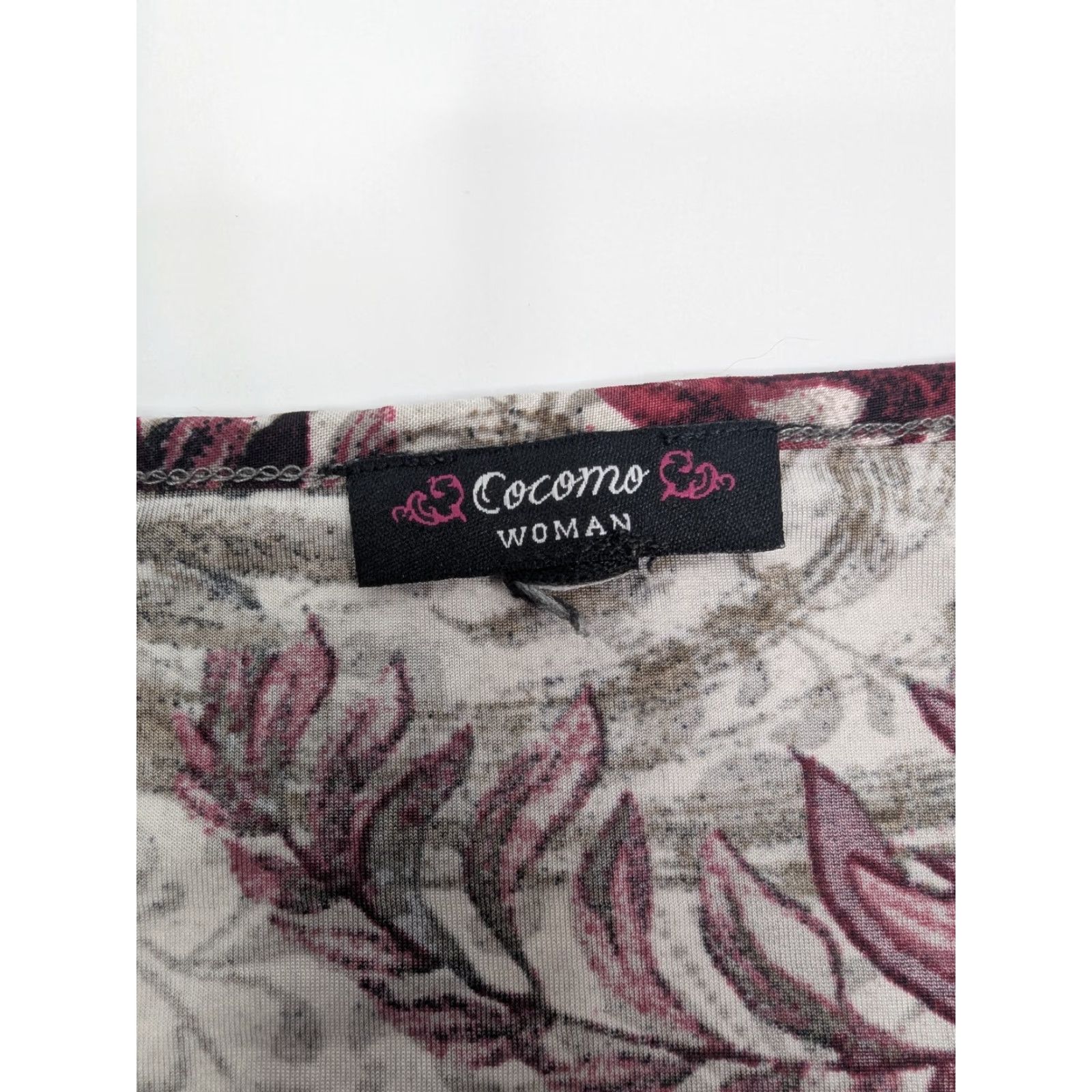 Vintage Cocomo Woman 2X Floral Leaf Cap Sleeve Pintuck Button Top V-Neck Henley Shirt Size XXL / US 16-18 / IT 52-54 - 6 Thumbnail