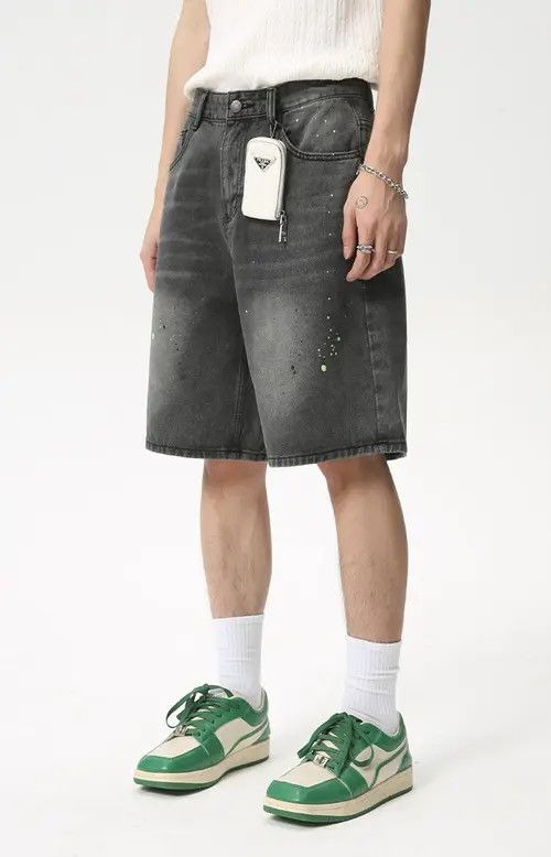 Japanese Brand × Vintage Washed ink design loose wide-leg gray denim shorts Size US 32 / EU 48 - 2 Thumbnail