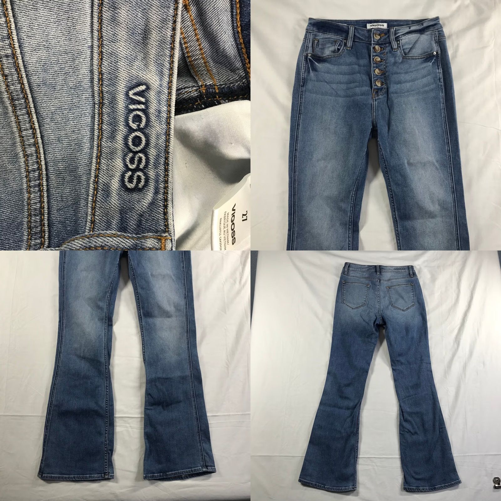 Vintage VIGOSS Jeans Flare High Rise Button Fly 27 Womens Medium Wash Blue 5-Pocket Denim Overall Shape Boots Heel Womens Size 27" / US 4 / IT 40 - 8 Thumbnail