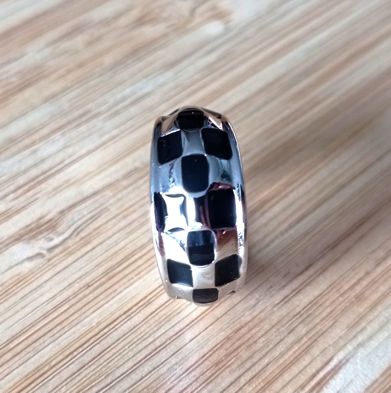 Designer × Vintage Punk Shine Contrast Square Dots 925 Silver Ring Unique Size ONE SIZE - 5 Thumbnail