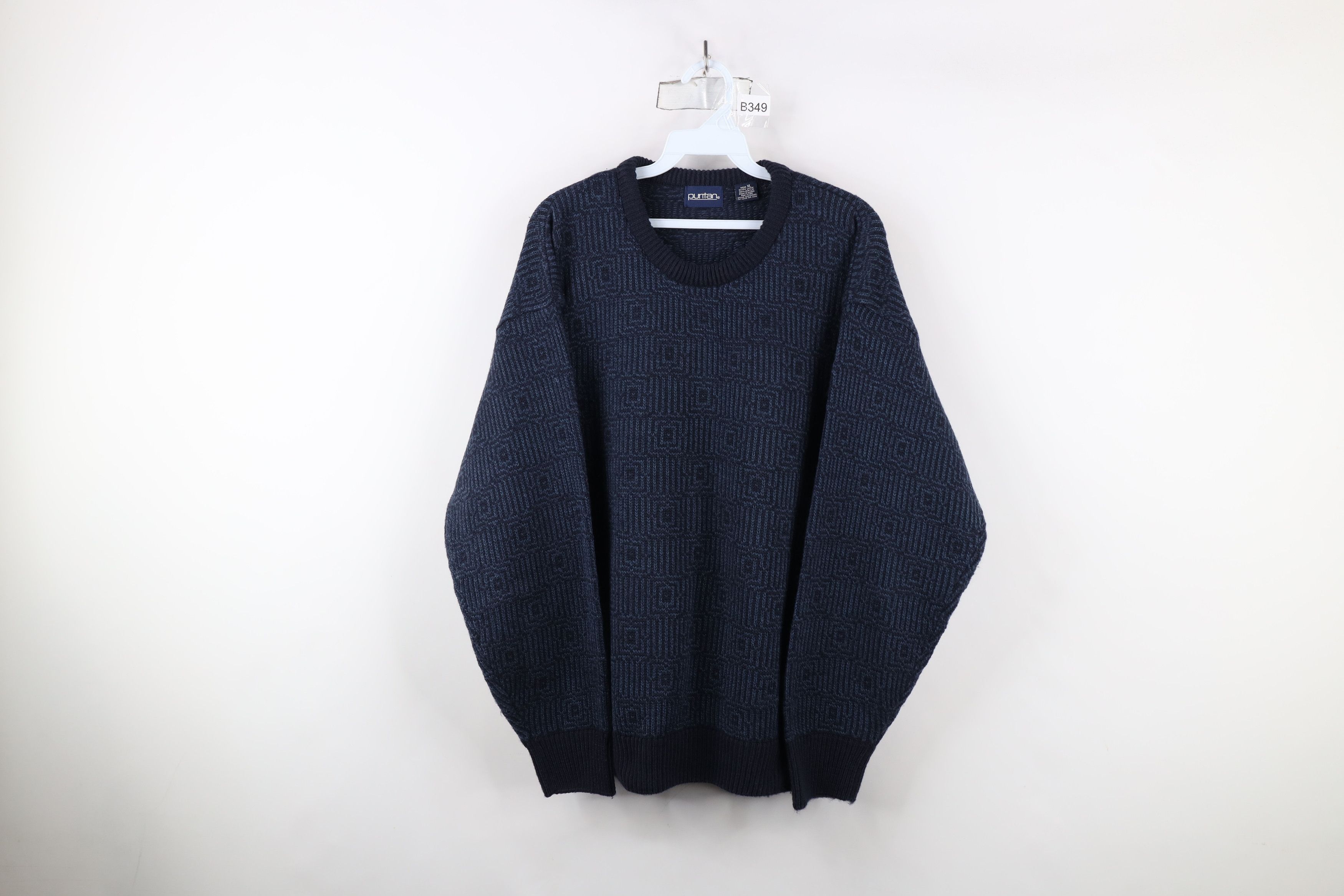 Vintage 90s Streetwear Geometric Knit Crewneck Sweater Blue