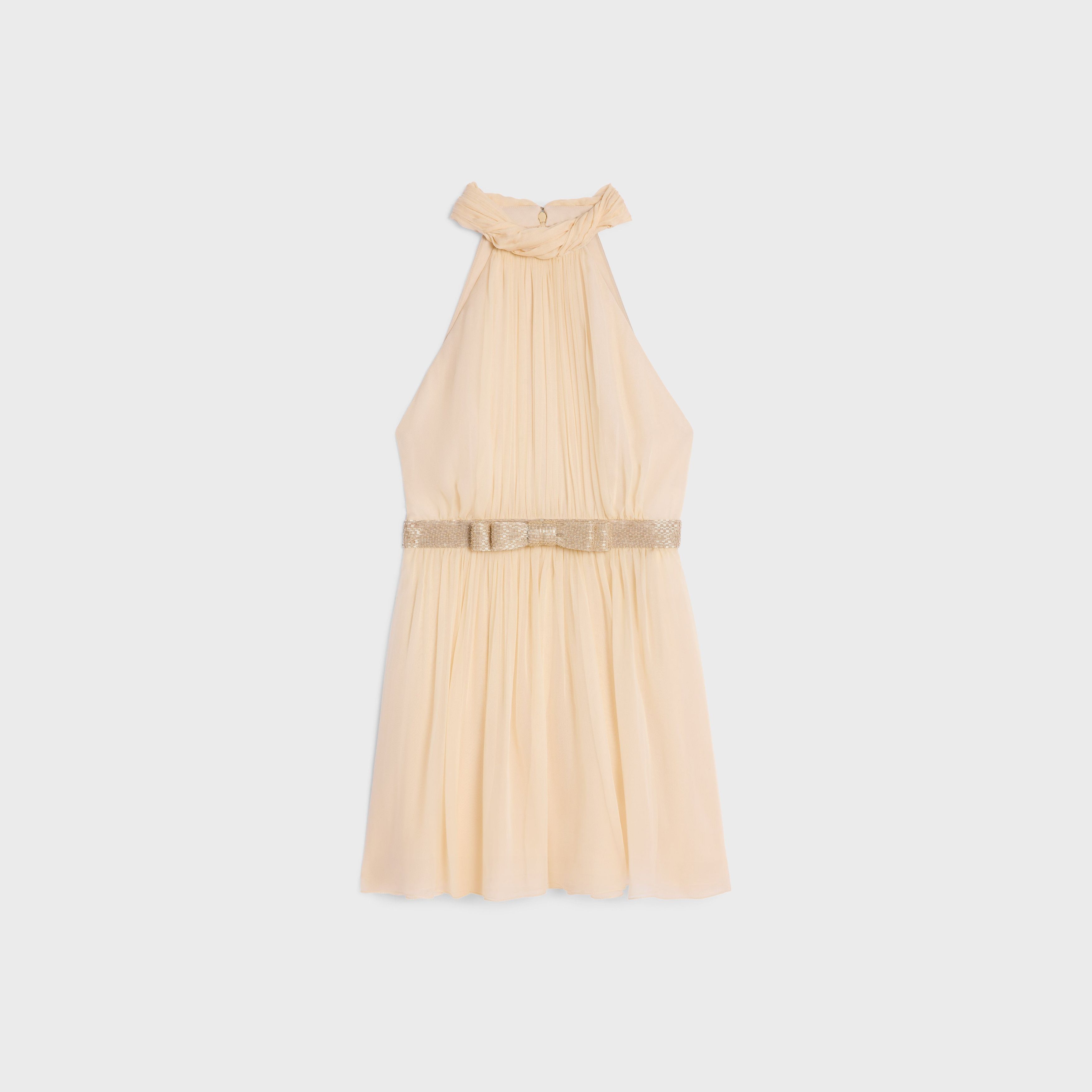 Celine o1bcso1str0925 2R65M843C Draped Mini Dress in Creme Size L / US 10 / IT 46 - 1 Thumbnail