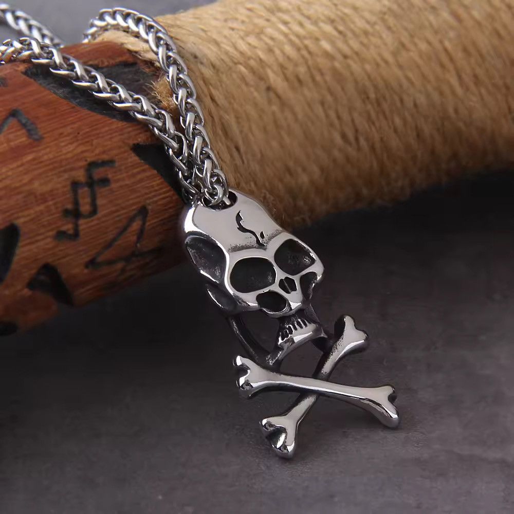 Vintage Punk Steel Skull Chain Pendant Necklace Size ONE SIZE - 4 Thumbnail