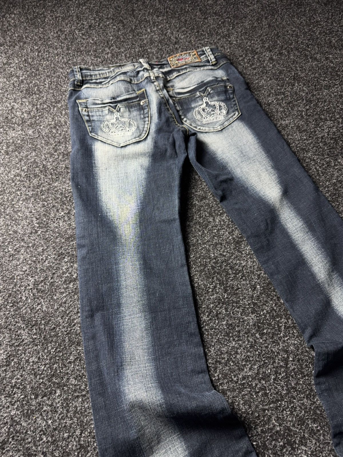 Japanese Brand Retro 00s Amadee Crown Embroidery Flare Jeans Y2K Vintage Size 29" - 13 Thumbnail