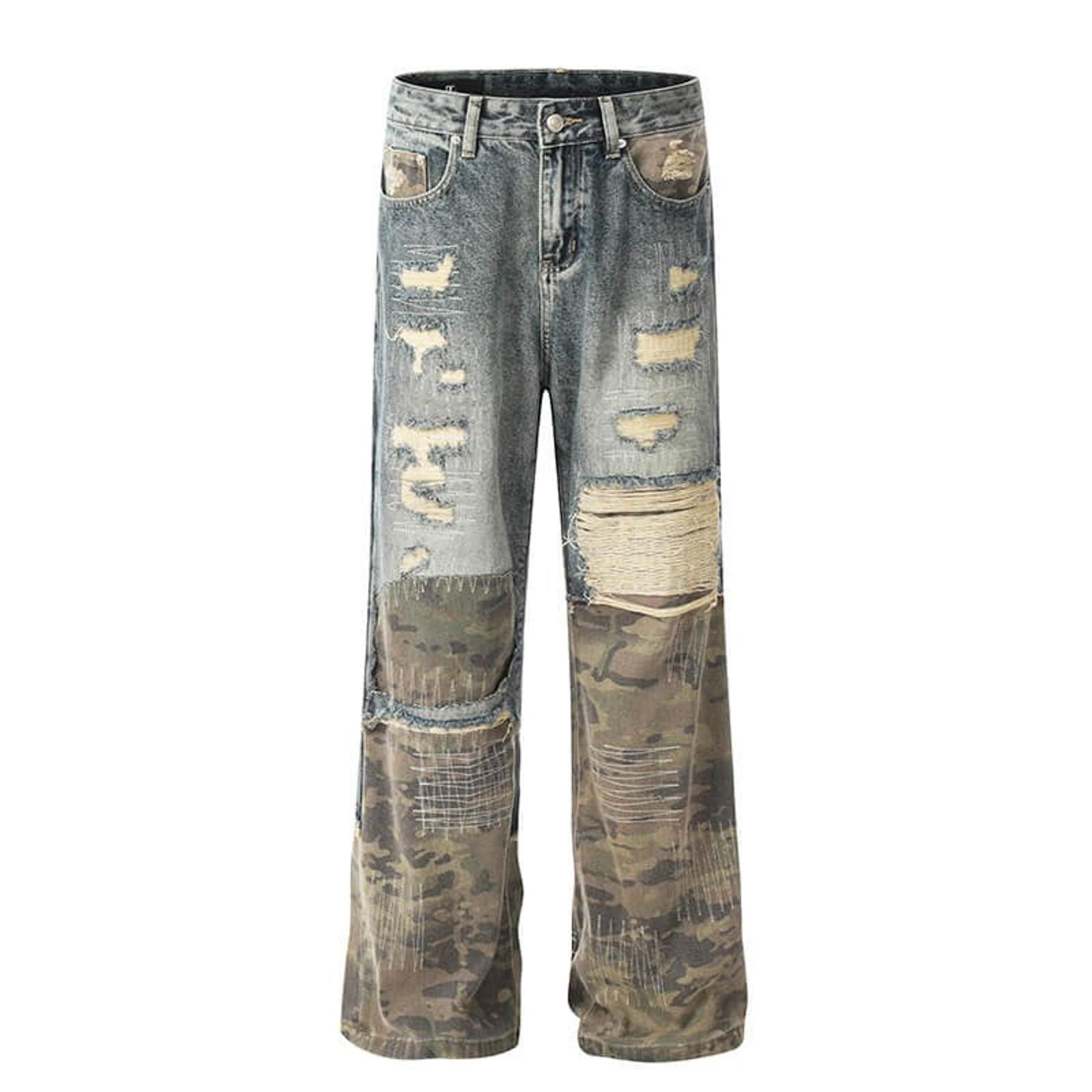 Vintage Distressed Camo Patchwork Flared Straight Leg Jeans Size US 32 / EU 48 - 5 Thumbnail