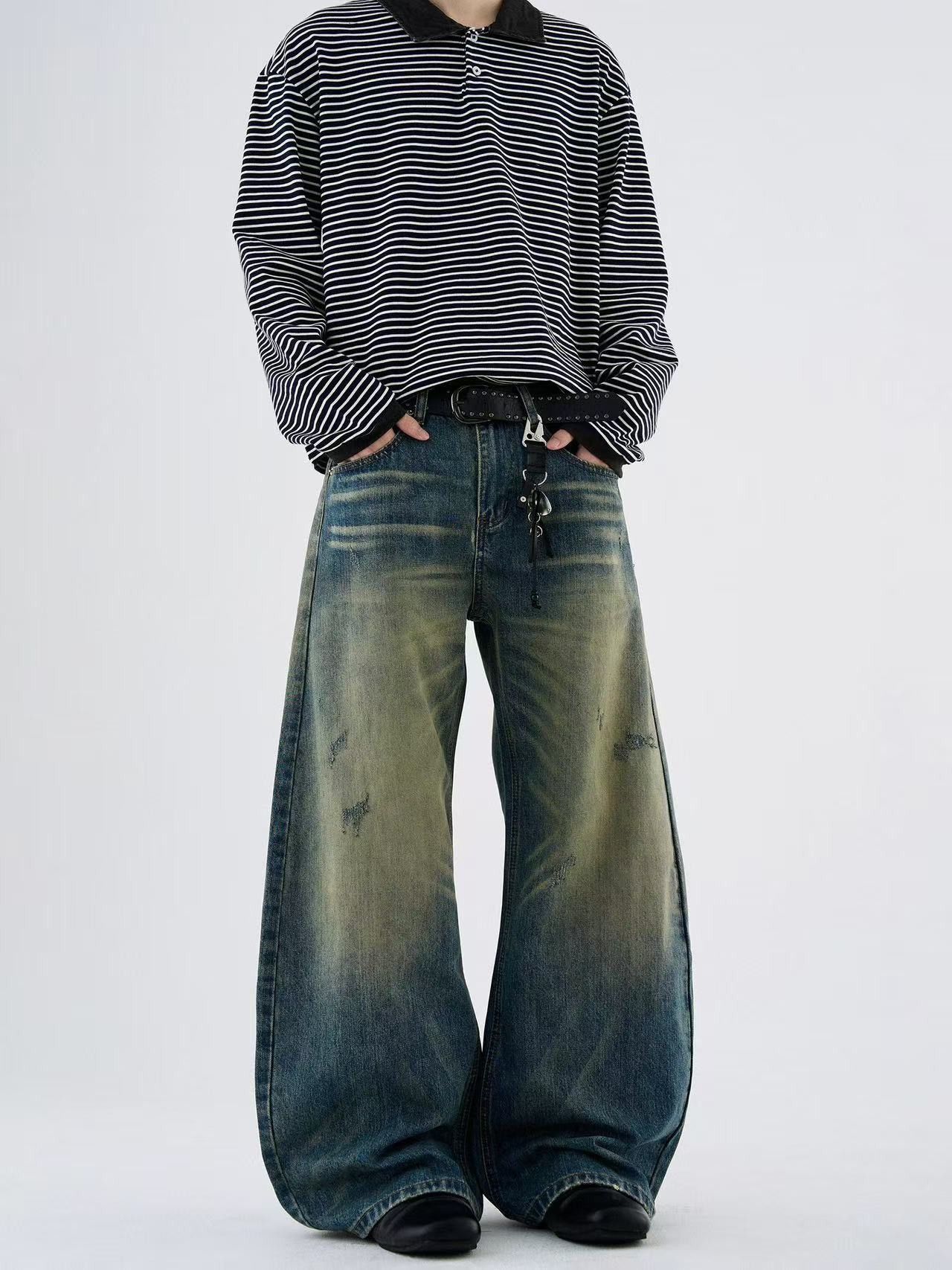 Vintage American retro washed distressed men's loose scimitar jeans Size US 32 / EU 48 - 4 Thumbnail