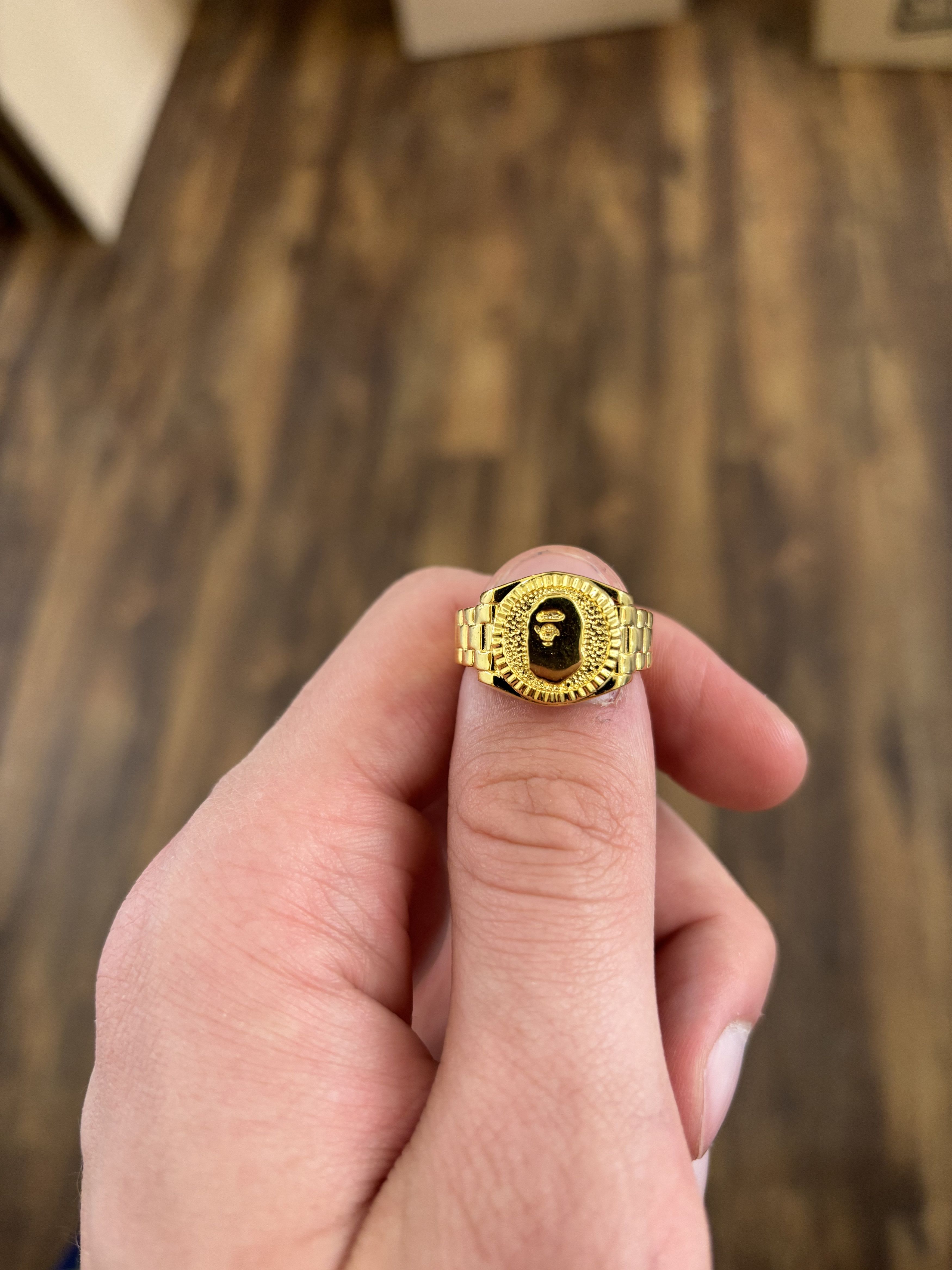 image of Bape Ape Head Ring in Gold, Men's