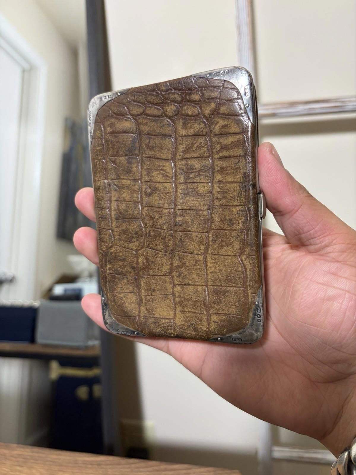 Vintage Croc Print Leather Wallet Cigarette Case W 925 Sterling Tips Size ONE SIZE - 2 Thumbnail