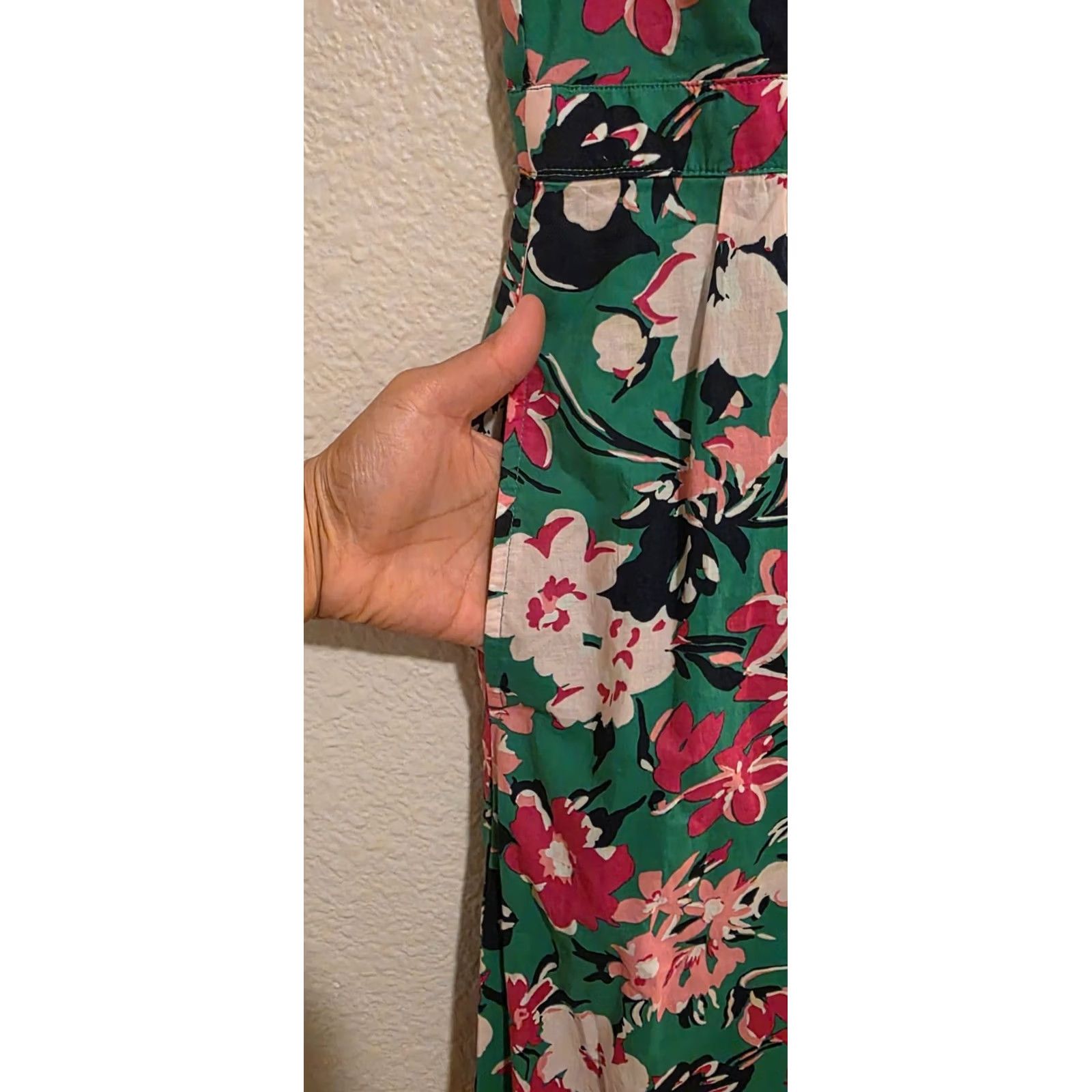 J.Crew J.Crew Floral Sleeveless Dress Women's 10 Green Pink Ruffle Hem Boho Summer Size L / US 10 / IT 46 - 2 Thumbnail