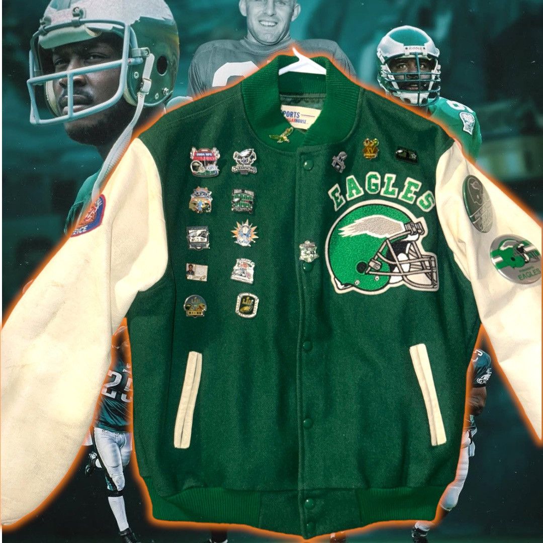 NFL 💎 ViNTaGe 💎 PHiLaDeLPHiA EaGLeS 🦅 LeTTerMan JaCKeT🧥 Size US L / EU 52-54 / 3 - 6 Thumbnail