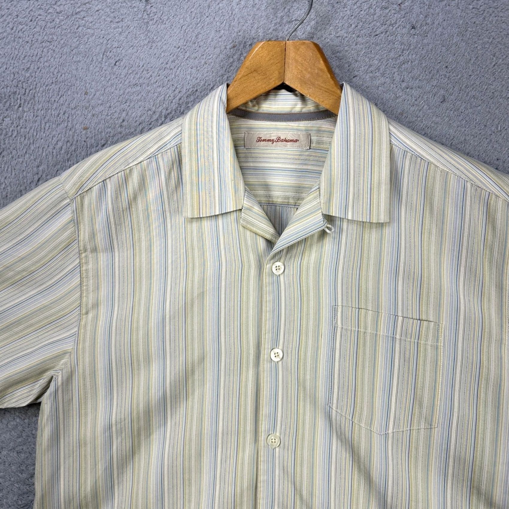 Tommy Bahama Tommy Bahama Silk Shirt Button Up Mens Medium Green Stripes Short Sleeve Casual Size US M / EU 48-50 / 2 - 6 Thumbnail