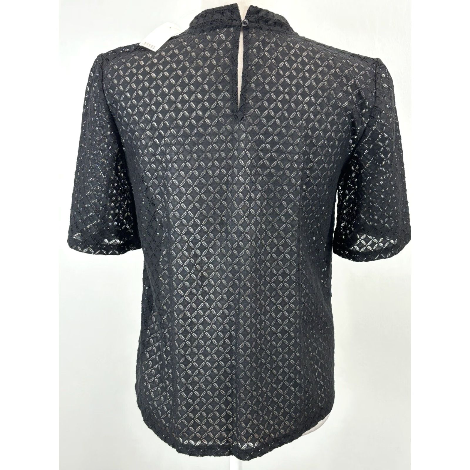 Loft LOFT Blouse Shirt Women XS Black Lace Top Open Crochet Overlay Short Sleeve Dark Romance NEW Size XS / US 0-2 / IT 36-38 - 3 Thumbnail